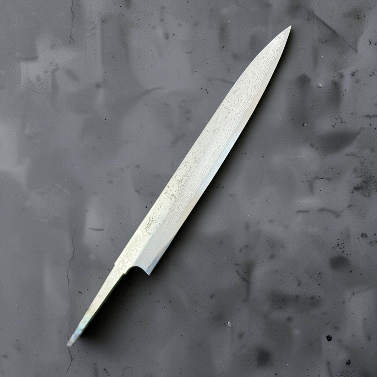 Yoshihiro Yauji Blue #2 Damascus yanagiba 270mm blade only, patterned bevel side and exposed tang