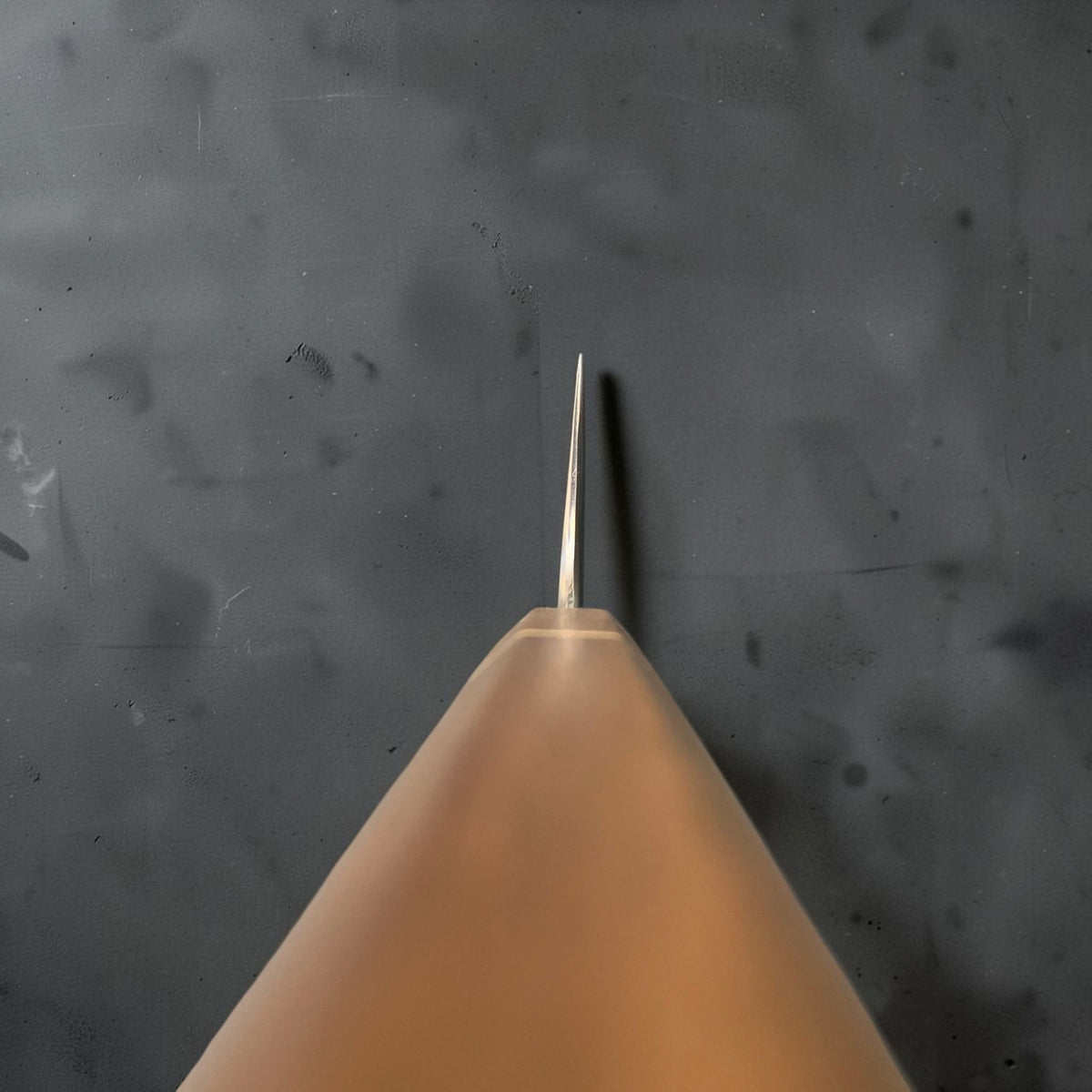 Choil view along the Hatsukokoro Ginga santoku blade from the Sanjo wa handle