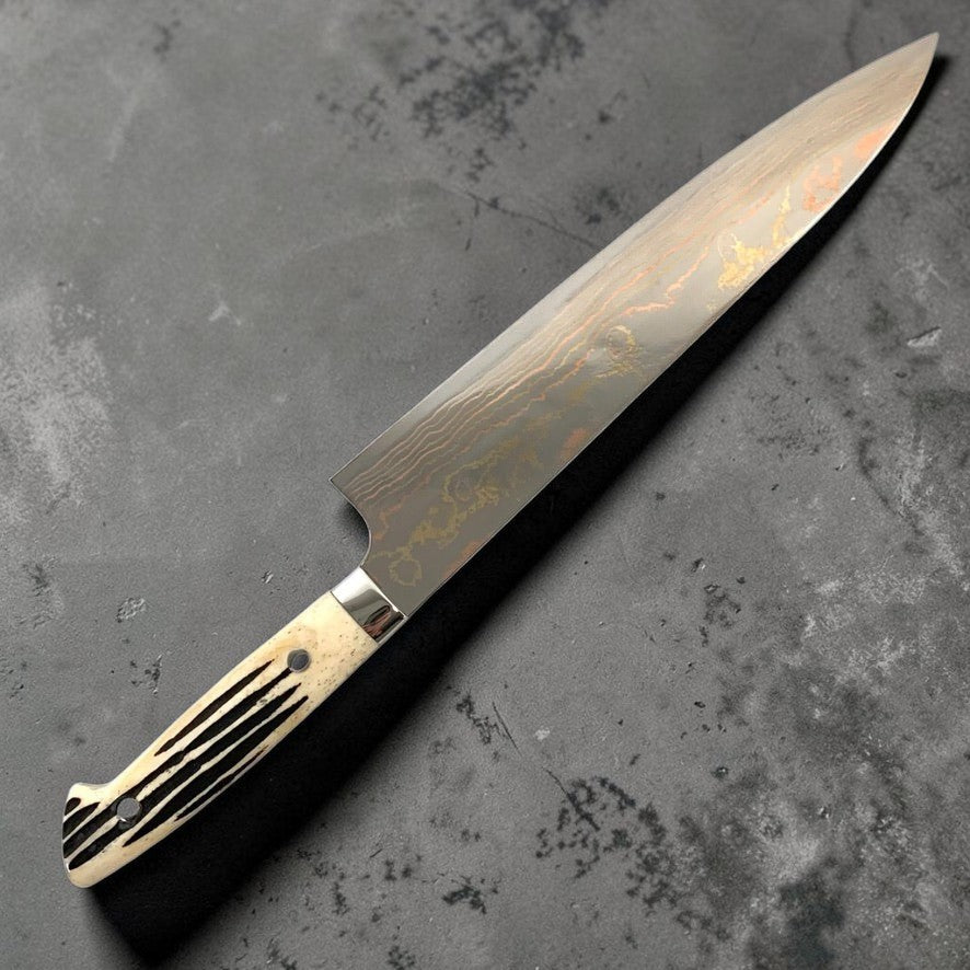 Takeshi Saji Blue #2 240mm Rainbow Gyuto with Cow Horn Handle