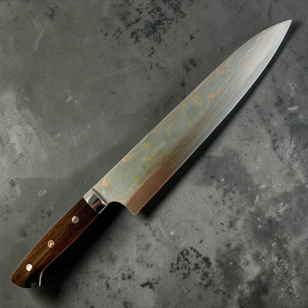 Takeshi Saji Blue #2 Rainbow Damascus Gyuto 240mm with Ironwood Handle