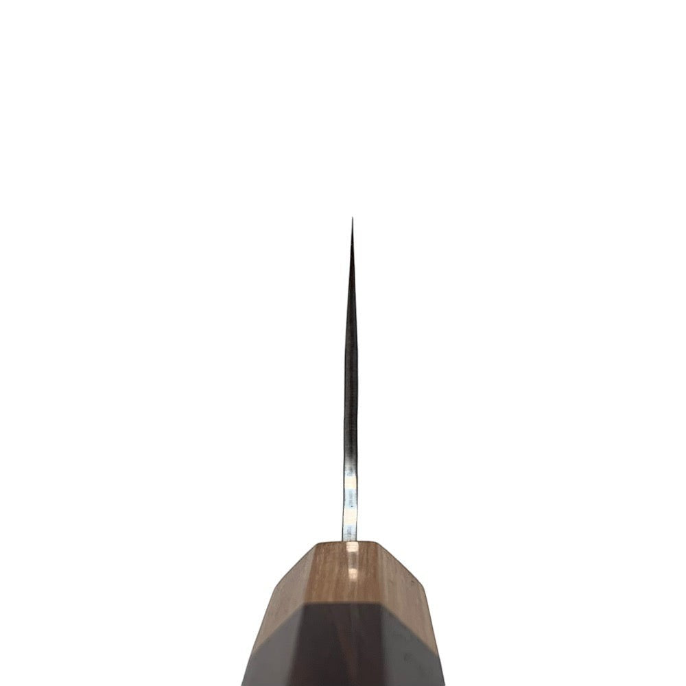 Yu Kurosaki Senko Ei SG2 Gyuto 270mm, choil shot showing thin grind and spine taper.
