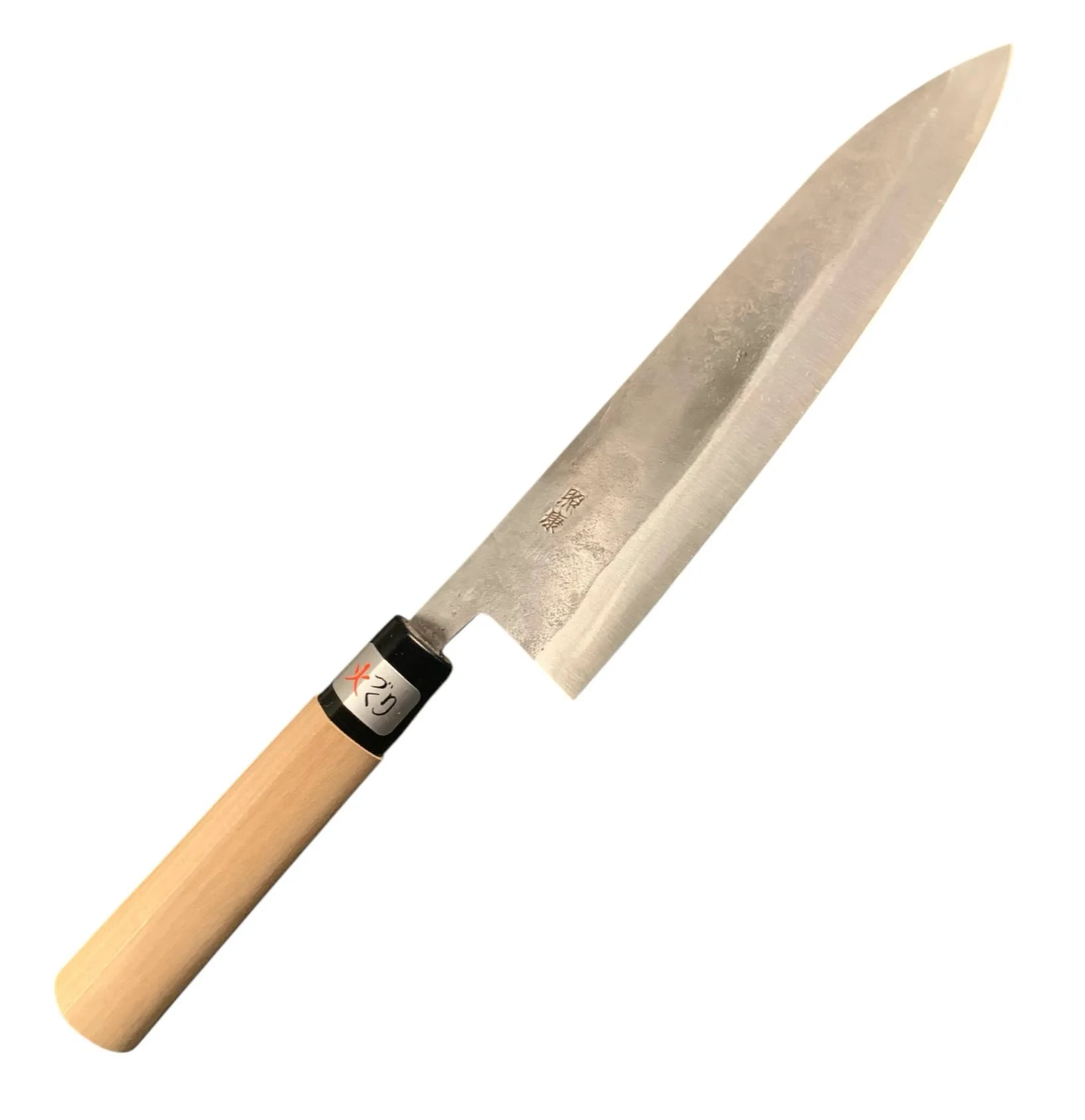 Teruyasu Fujiwara White #1 Nashiji Gyuto 210mm angled blade view