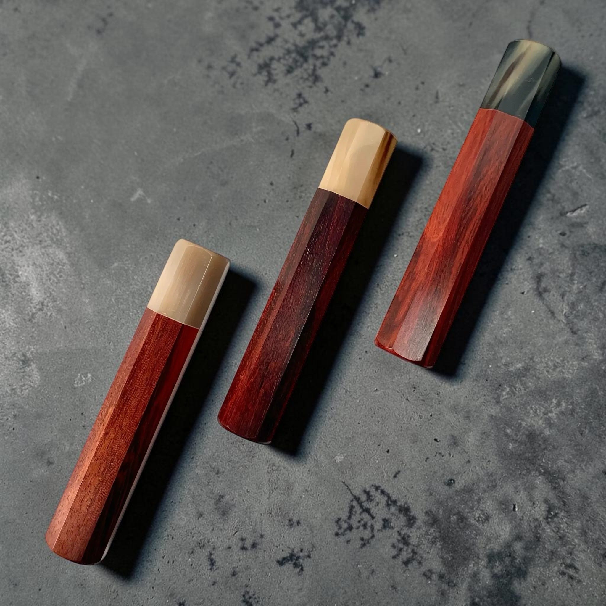 Extra-large Ivory Coast Rosewood & Horn Ferrule Handle for Japanese knives, designed for 240mm+ blades.