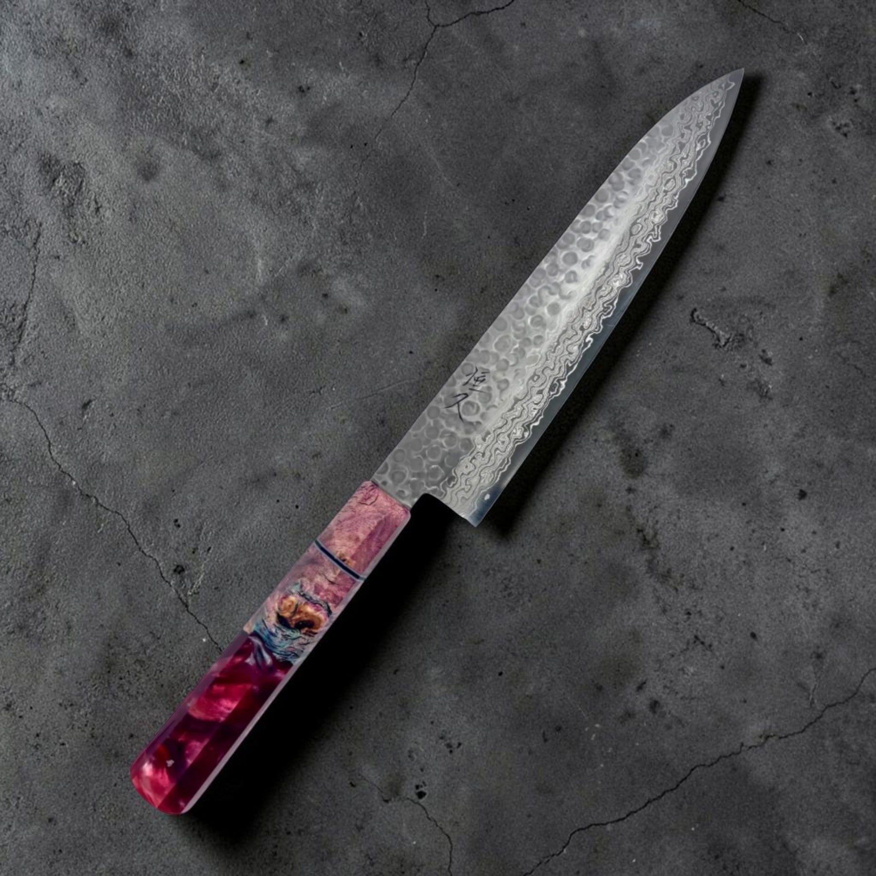 Custom Tsunehisa VG-10 Suminagashi Tsuchime Gyuto 210mm with Prisma Knife Handle