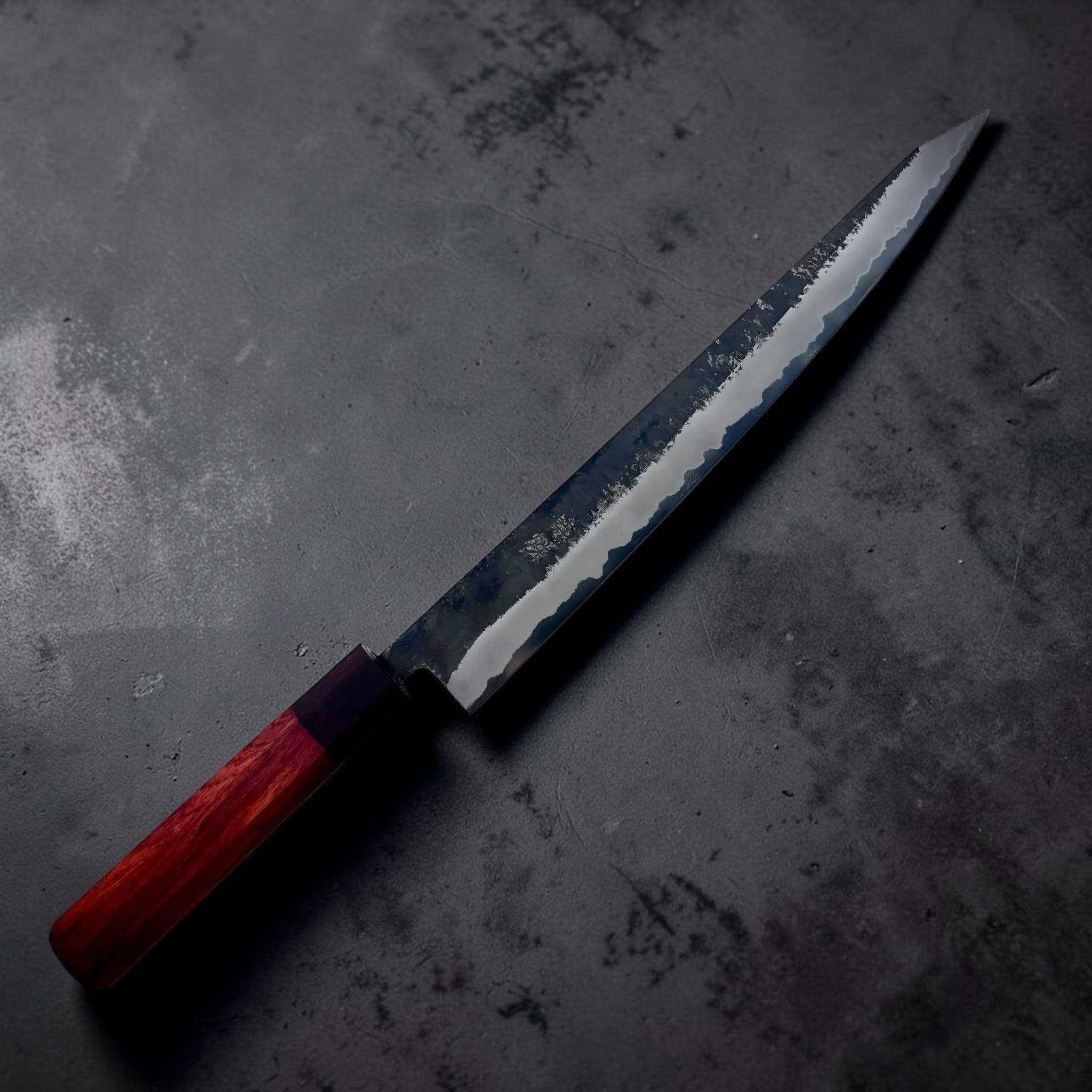 Tokushu Rosewood White #2 Sujihiki 270mm angled blade view