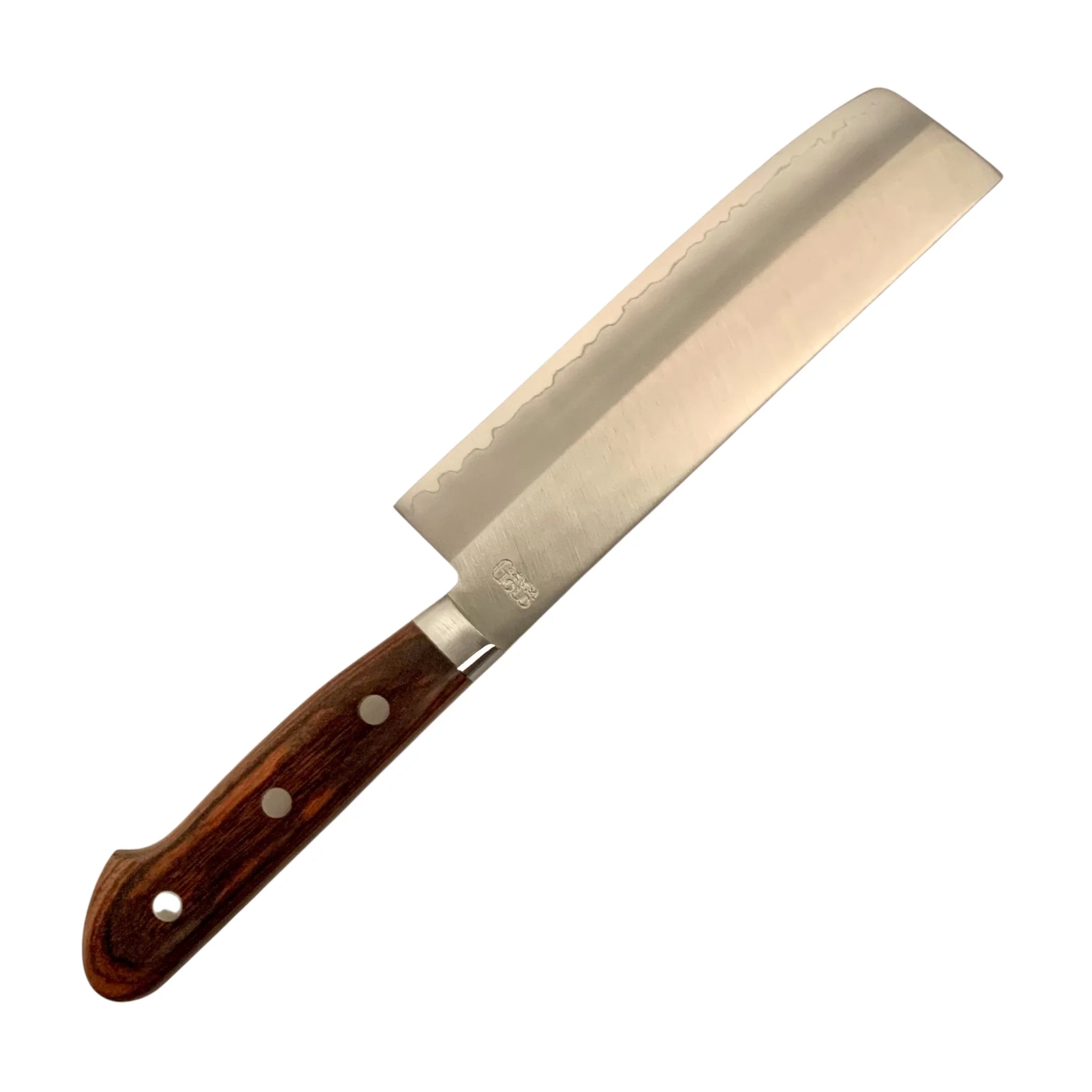 Tsunehisa VG-1 Nakiri brown western handle close-up