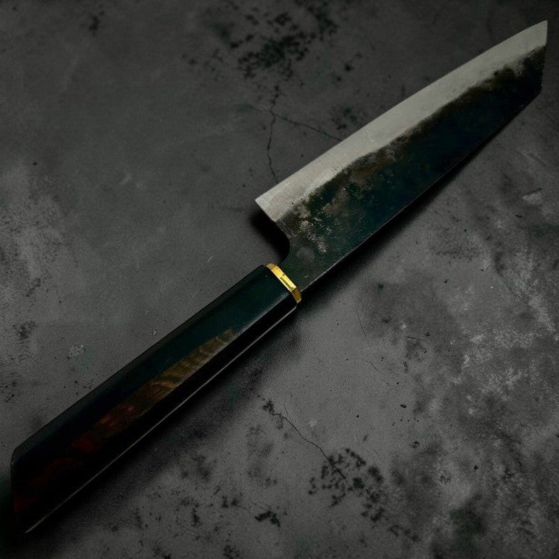 Dao Vua Special Edition Carbon Steel Kurouchi 210mm Kiritsuke / Gyuto with Ebony and Brass Wa Handle Tokushu Knife.