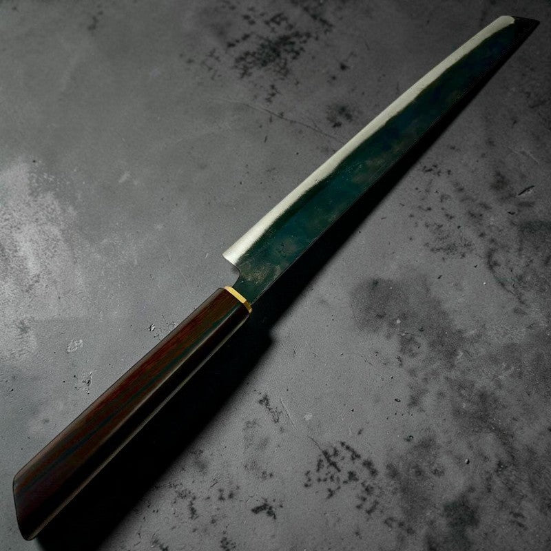 Dao Vua Special Edition Sakimaru Sujihiki 330mm Slicer Carbon Steel Kurouchi Ebony and Brass Wa Handle - Tokushu Knife