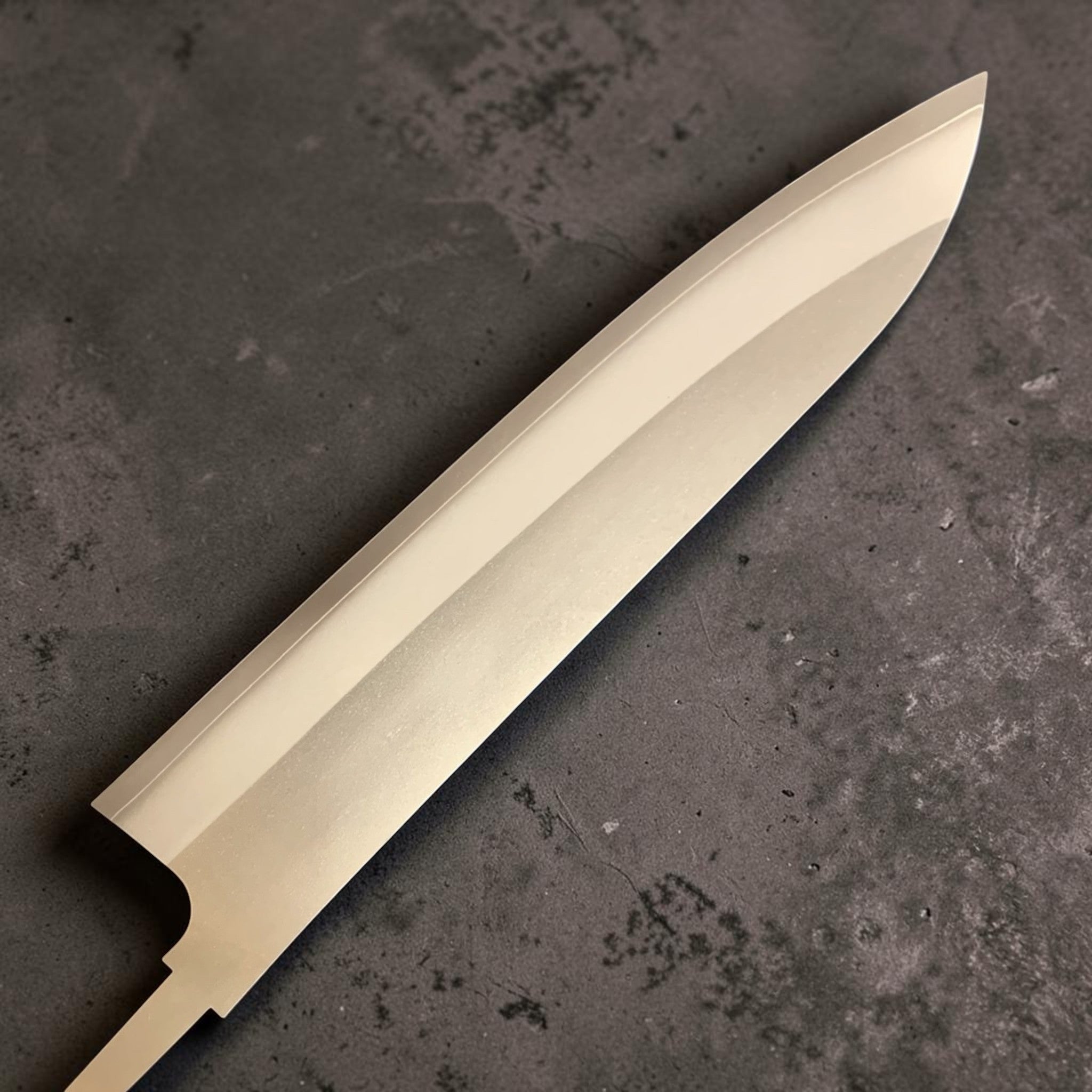 Daruma Hamono Ginsan #3 Migaki Gyuto 240mm blade-only, product photo left side.