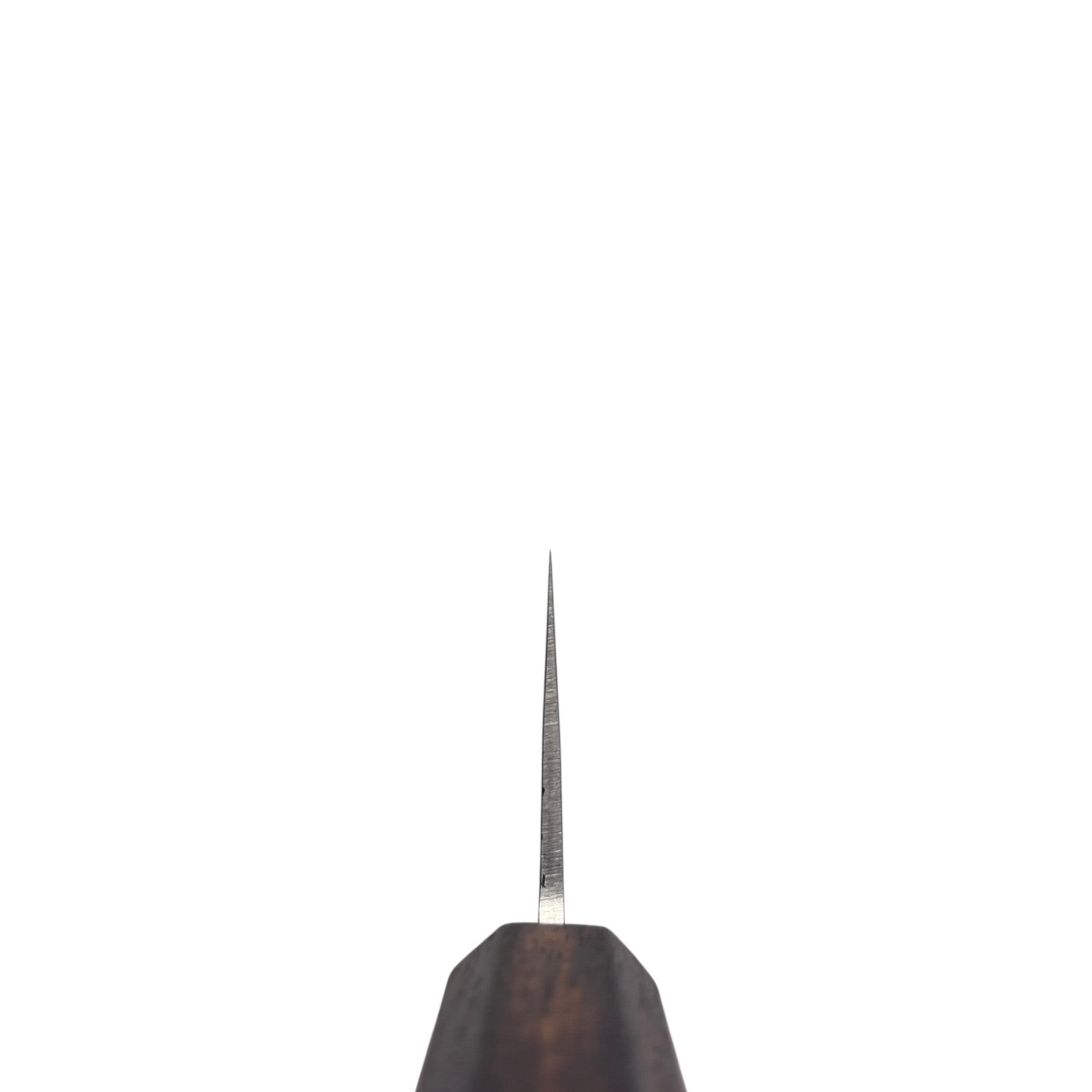 Hado SLD Ko-Bunka 135 mm, choil/tip shot demonstrating thin grind at the tip.