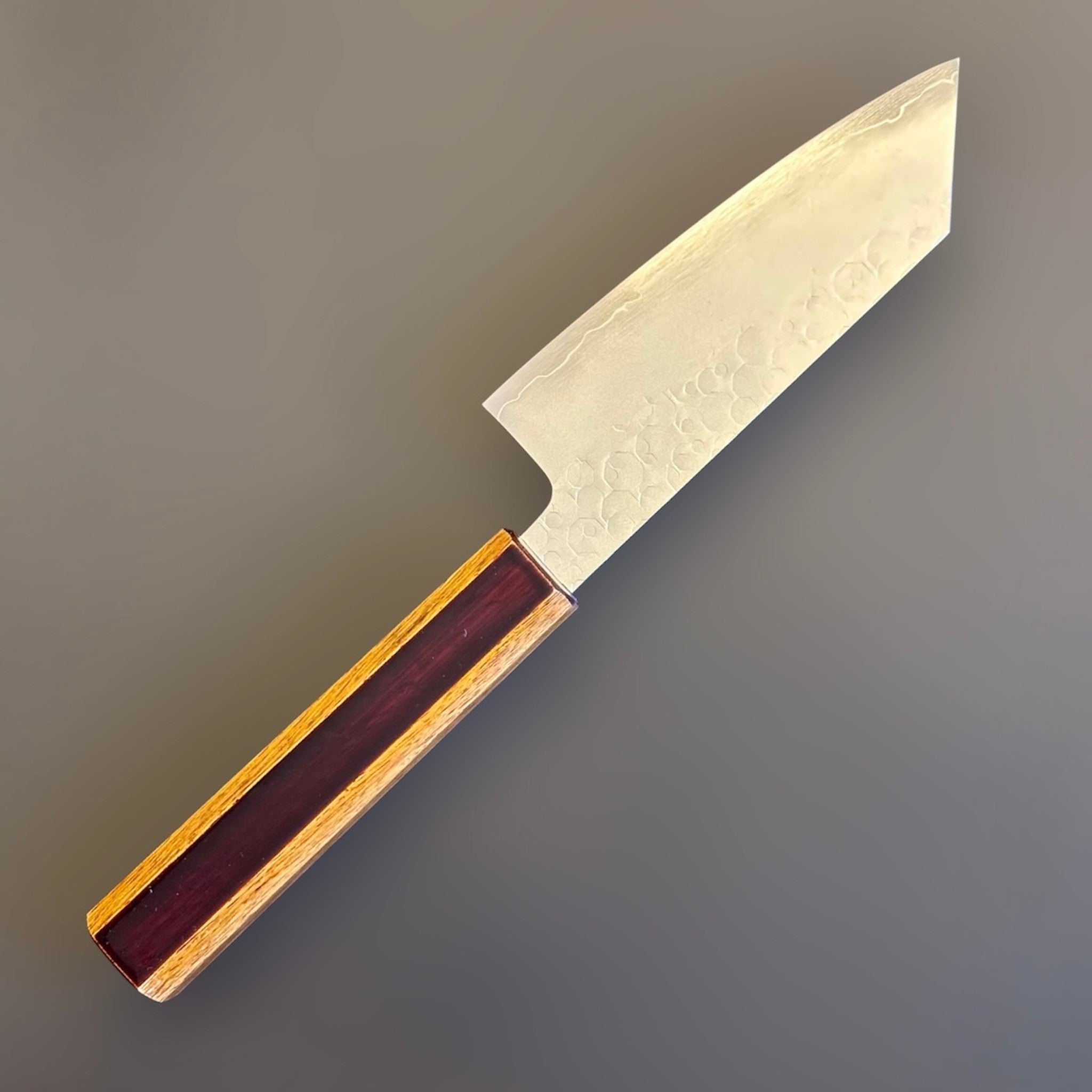 Hado SG2 Shiosai Urushi Ko Bunka 135 mm, angled full view showing the satin blade and urushi handle left side.