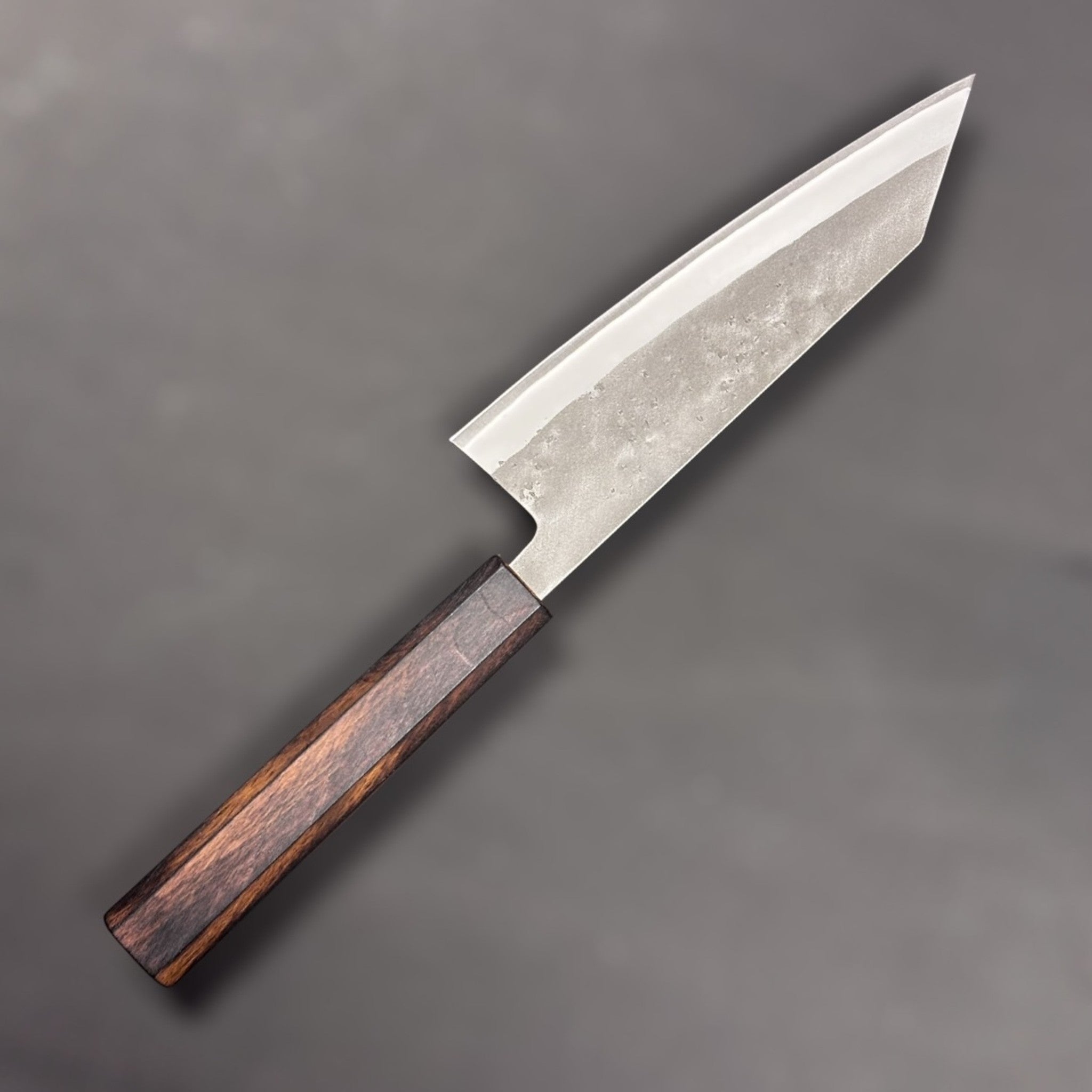 Hado SLD Nashiji Bunka 165 mm, left-side face with nashiji finish; octagonal dark-wood wa handle, balanced studio lighting on neutral grey.