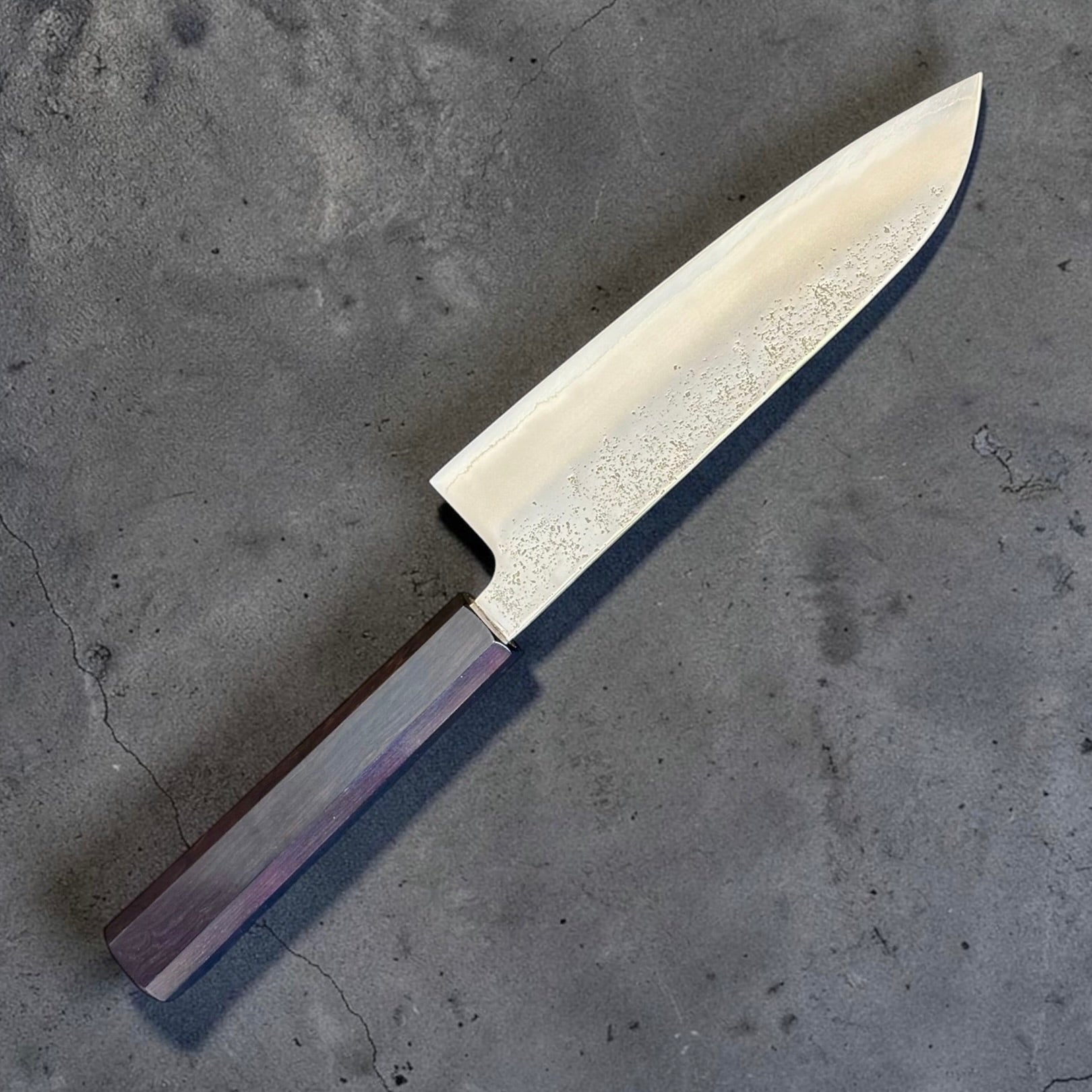 Hatsukokoro Ginrei Silver #3 Santoku 170mm with mono ebony handle, reverse angle