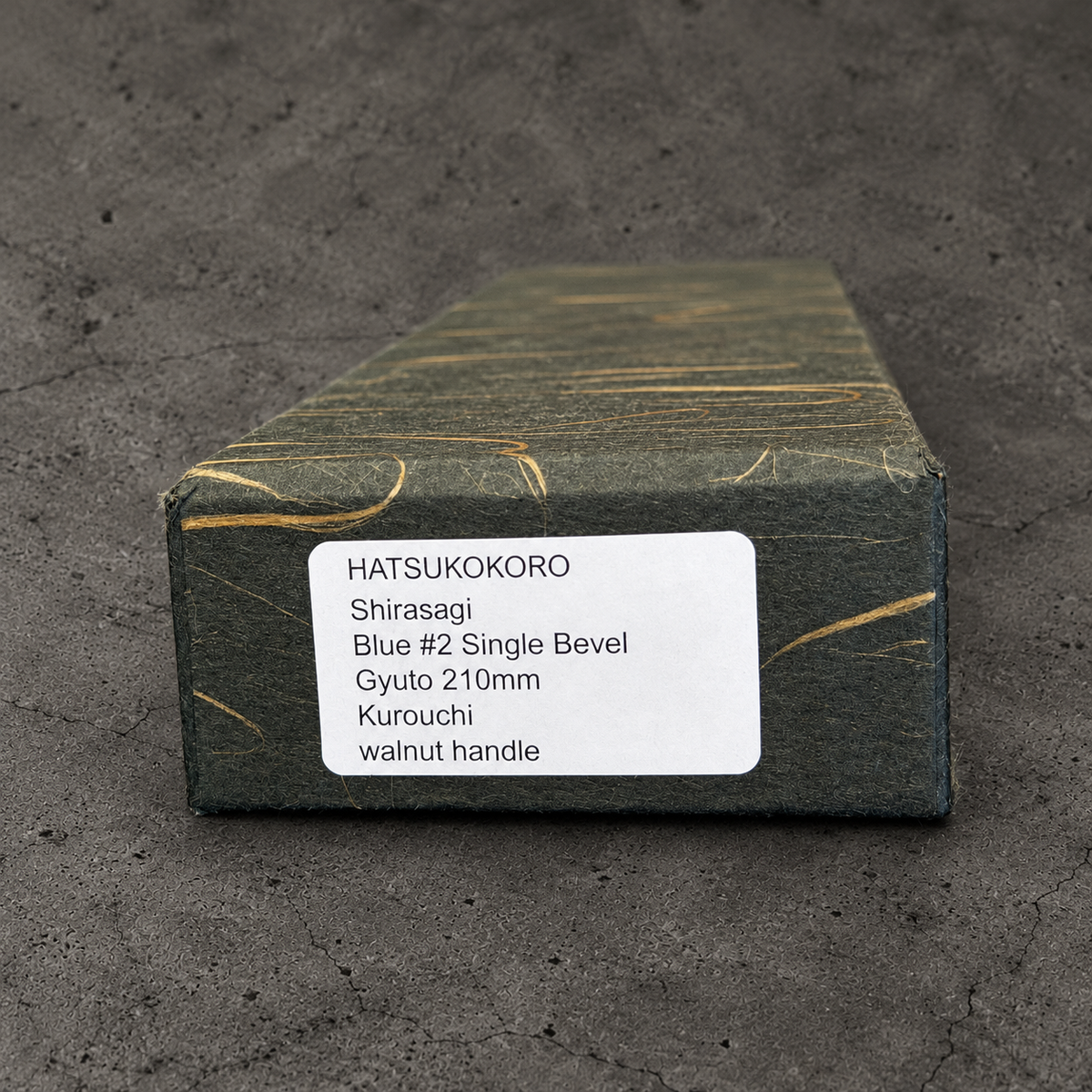 Hatsukokoro Shirasagi Blue #2 single bevel gyuto 210mm walnut handle, original box label