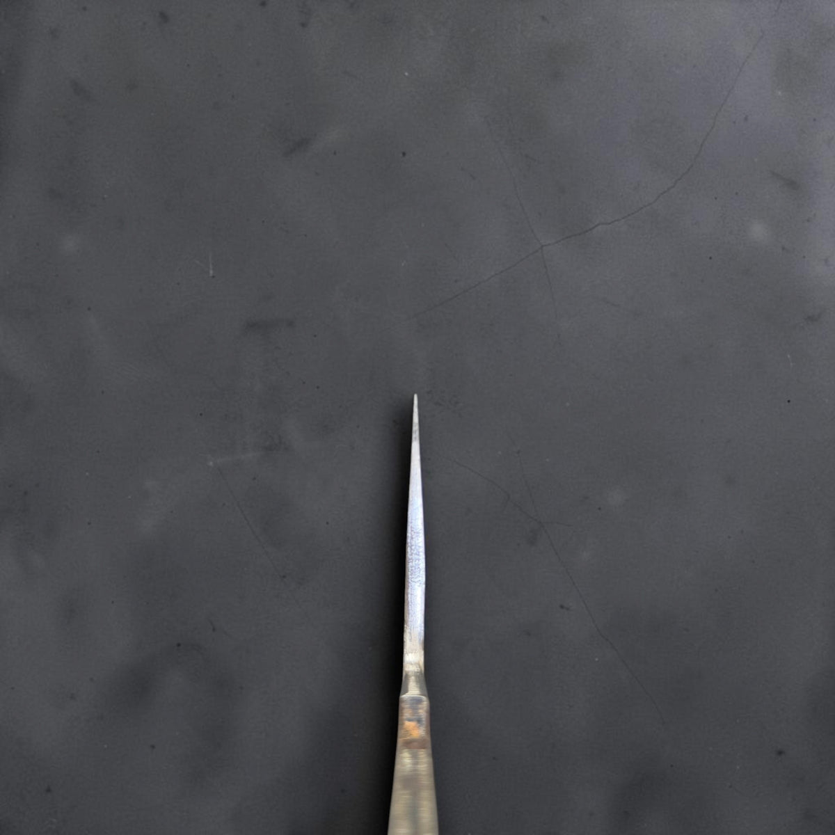 Choil view of Isamitsu Aogami Super Gyuto 210mm showing the blade geometry