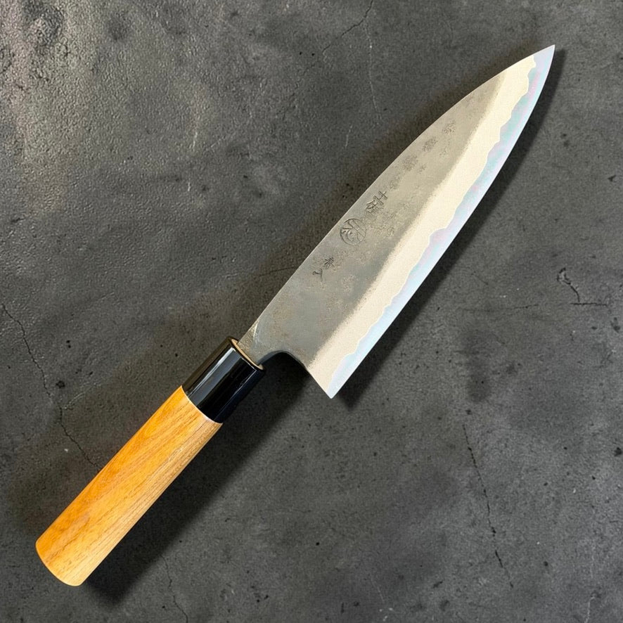 Kyohei Shindo Blue #2 Funayuki 165mm with Keyaki handle and black plastic ferrule