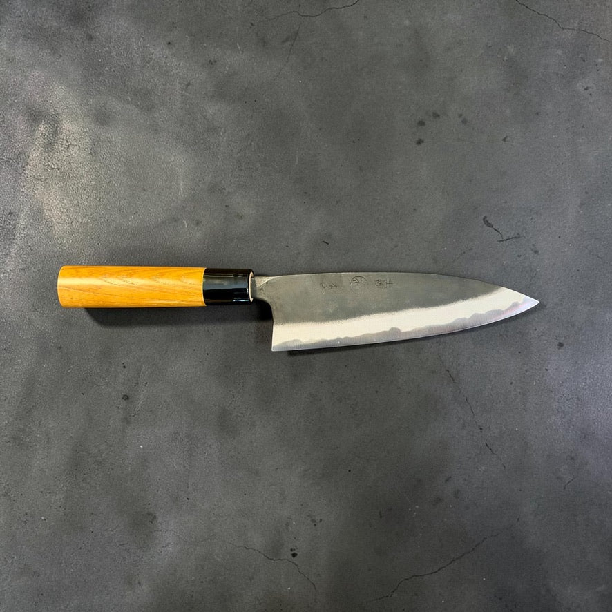 Maker side of Kyohei Shindo Blue #2 Funayuki 165mm with Keyaki wood handle