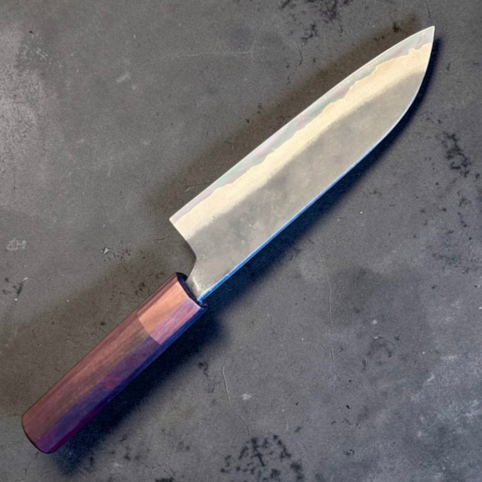 Kyohei Shindo Blue #2 Santoku blade finish and rosewood ebony handle