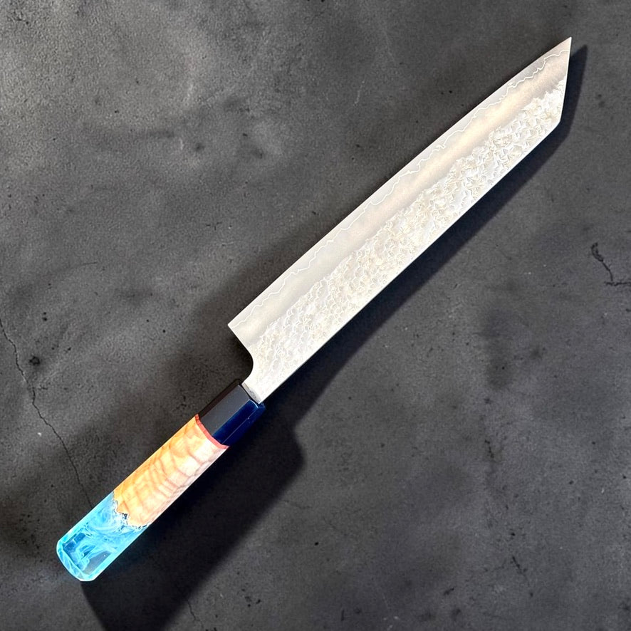 Makoto Kurosaki SG2 Bunka 240mm with Arctic Timber Prisma wood and clear resin custom handle
