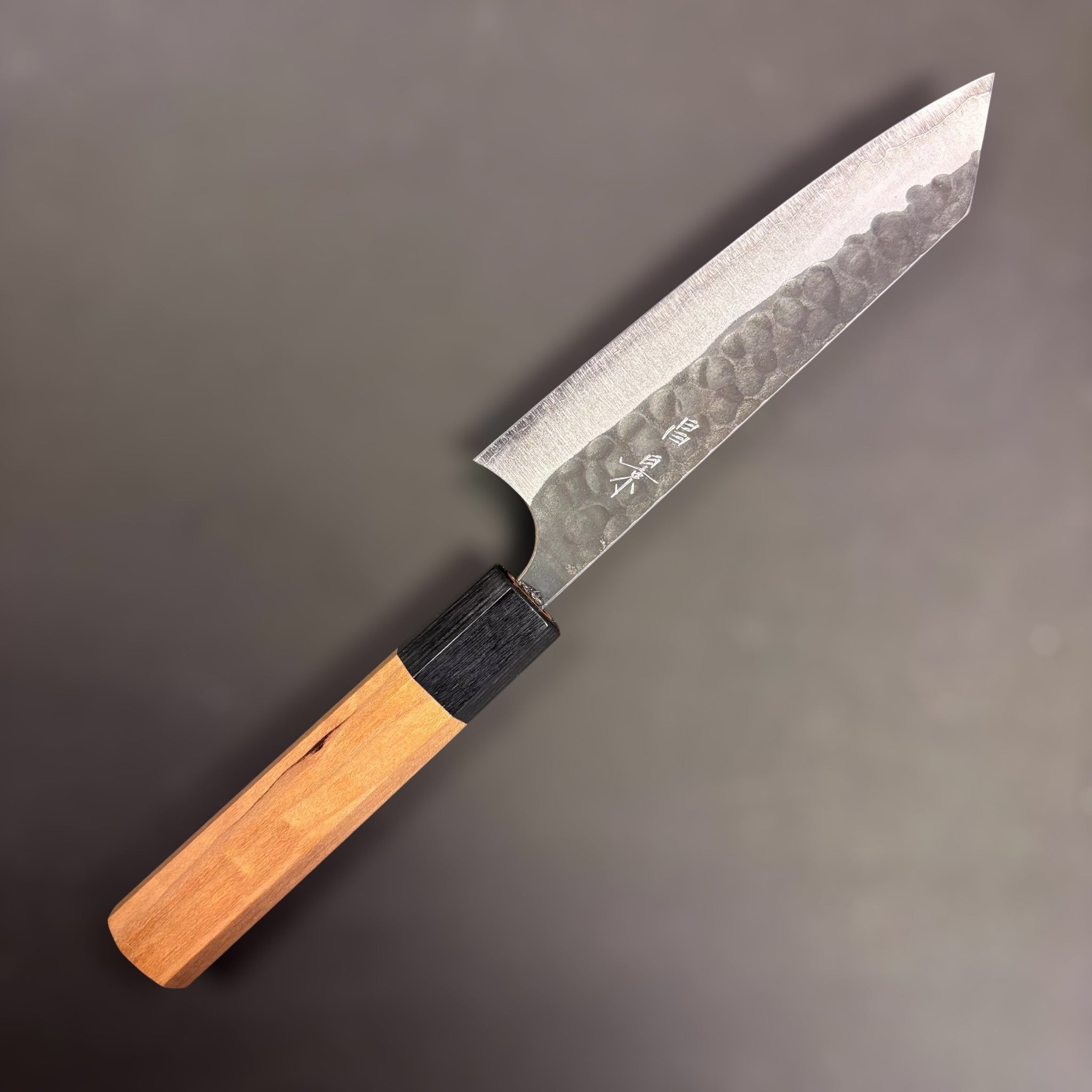 Masakage Koishi Aogami Super Ko Bunka 130 mm, left‑side profile highlighting tsuchime pattern and engraved kanji.