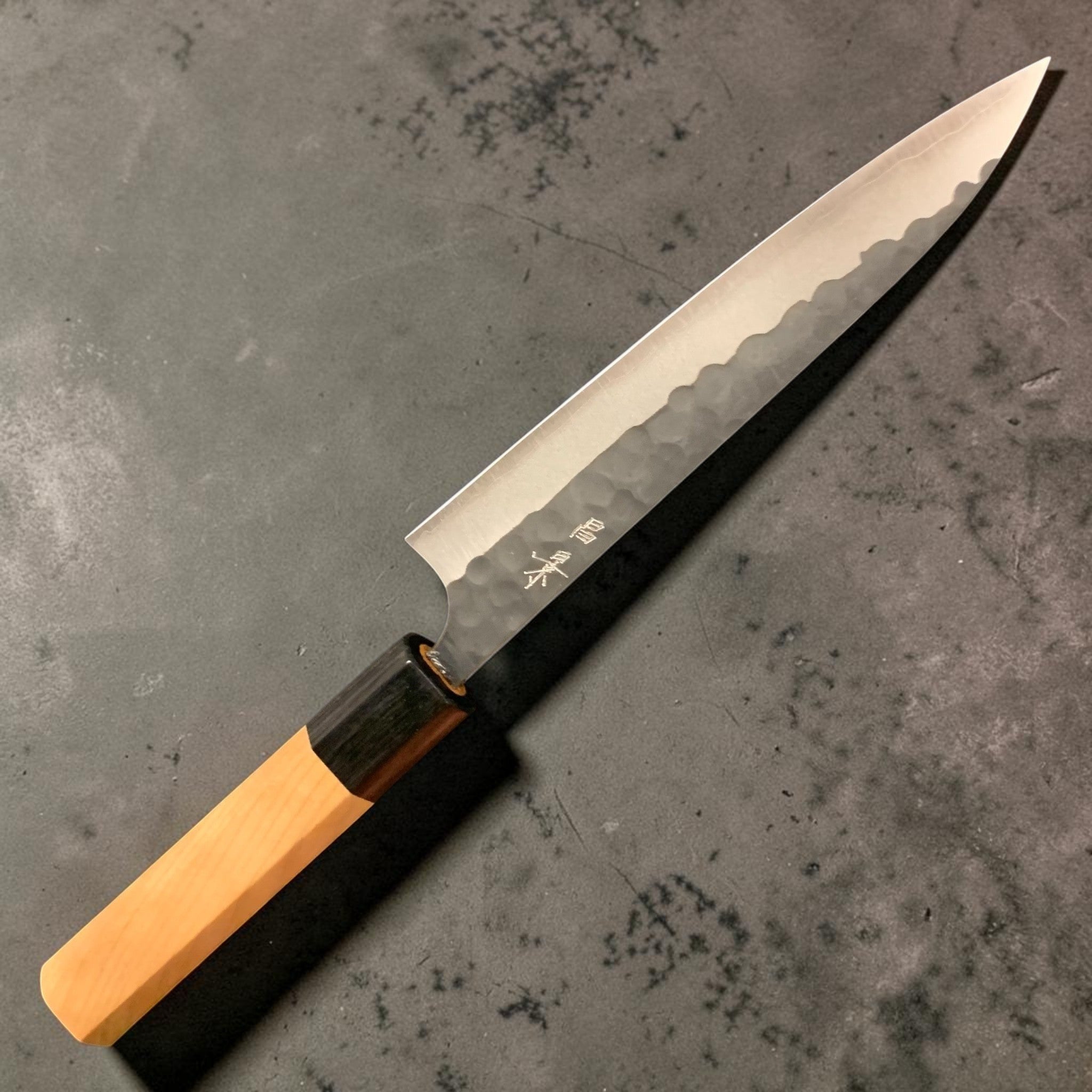 Masakage Koishi Aogami Super Petty 150 mm, alternate angle highlighting hammered finish