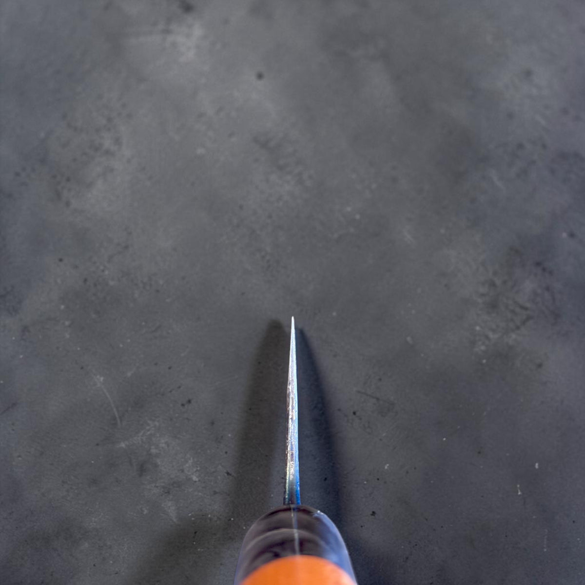 Masakage Mizu Gyuto 210 mm, choil view showing spine thickness, grind, and edge geometry.