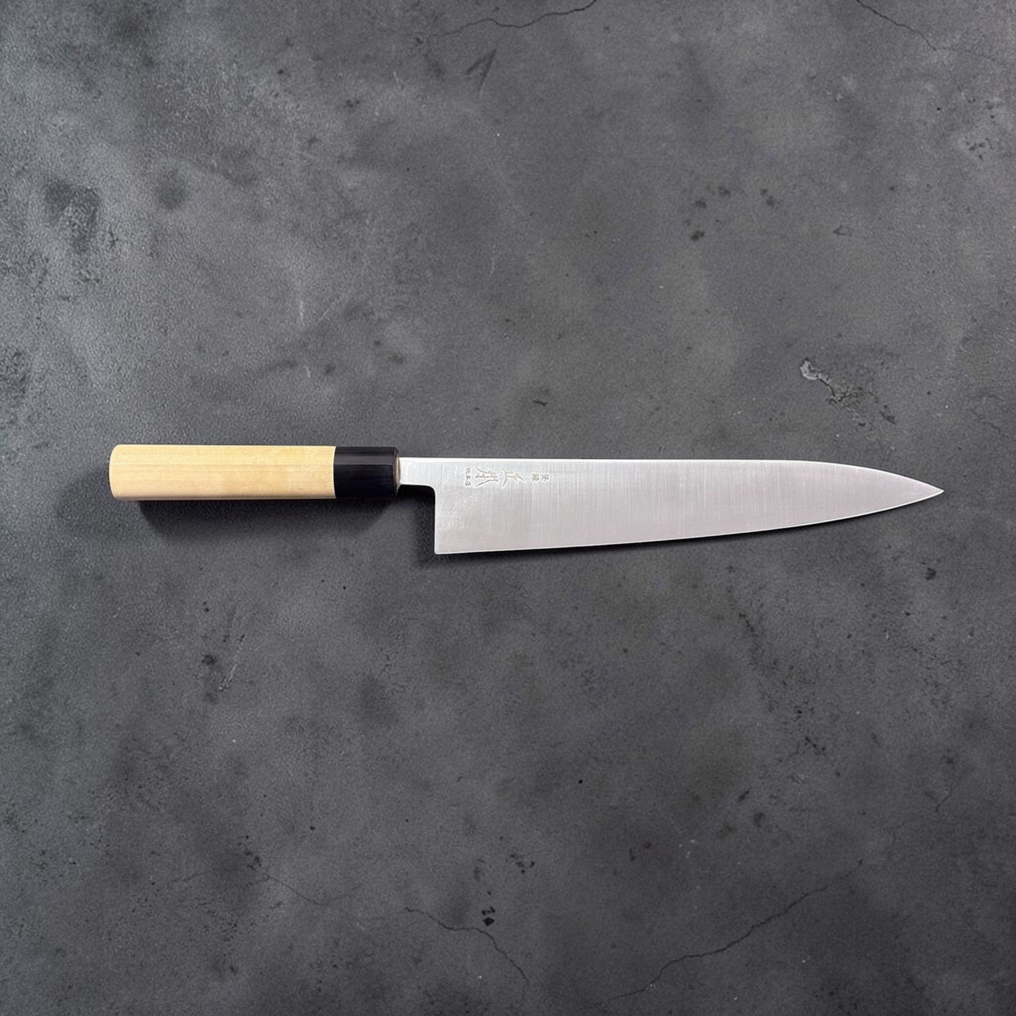 Masamoto SW Swedish Steel Gyuto 240 mm, full profile on neutral background.