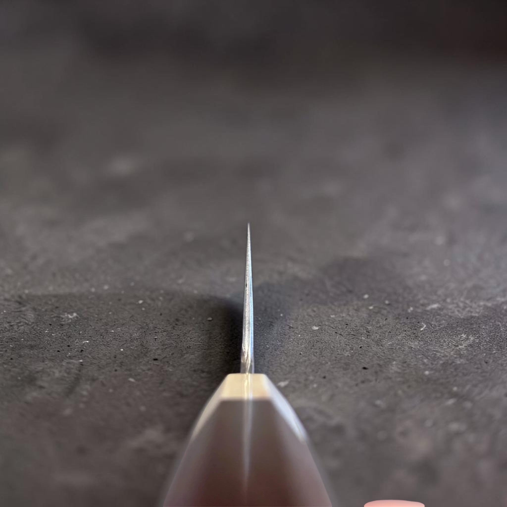 Nakagawa Satoshi Blue #1 Damascus Gyuto 225 mm choil shot.