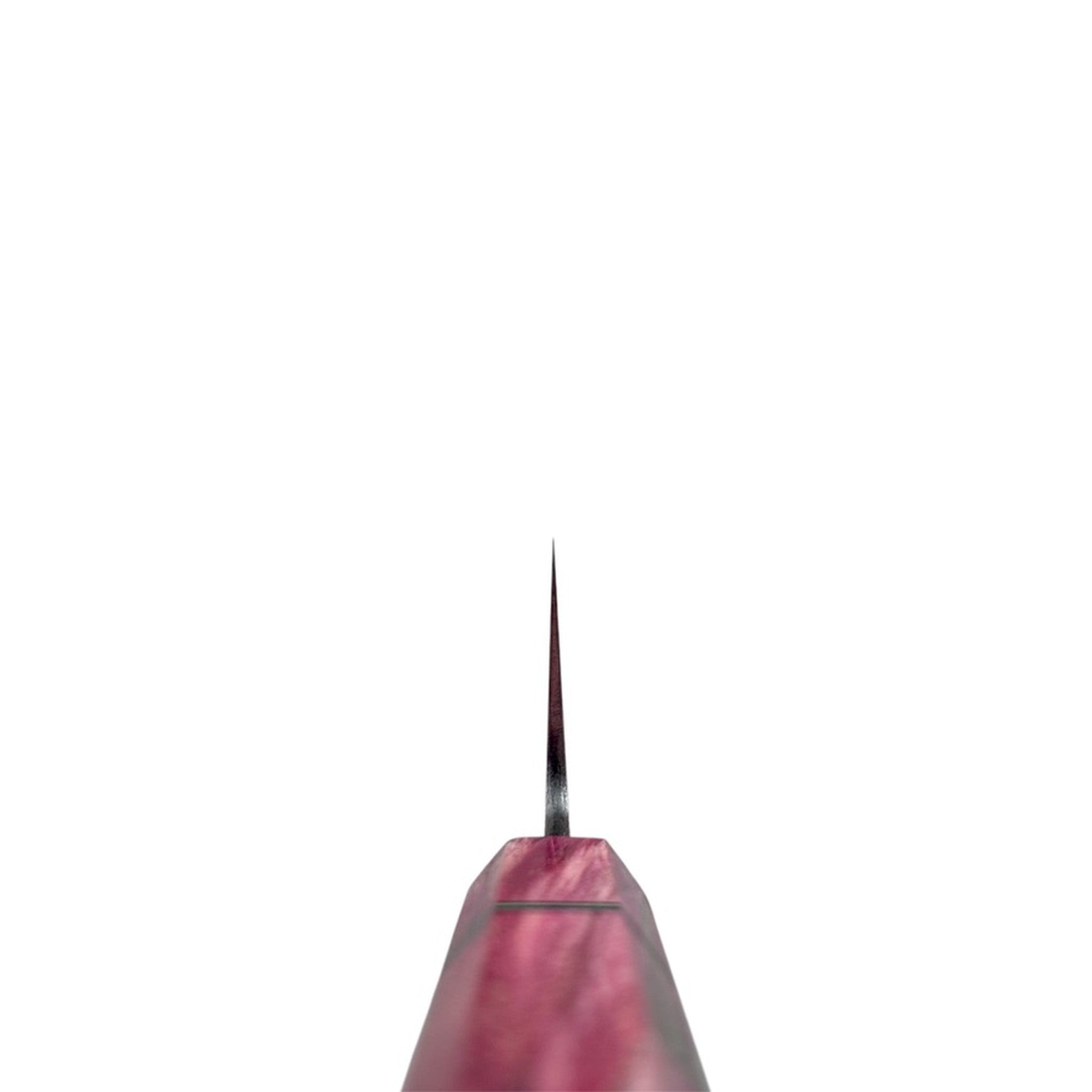 Nigara Anmon Blue #2 Gyuto 210 mm with rainbow prisma handle, sharpened by Naohito Myojin Choil Shot