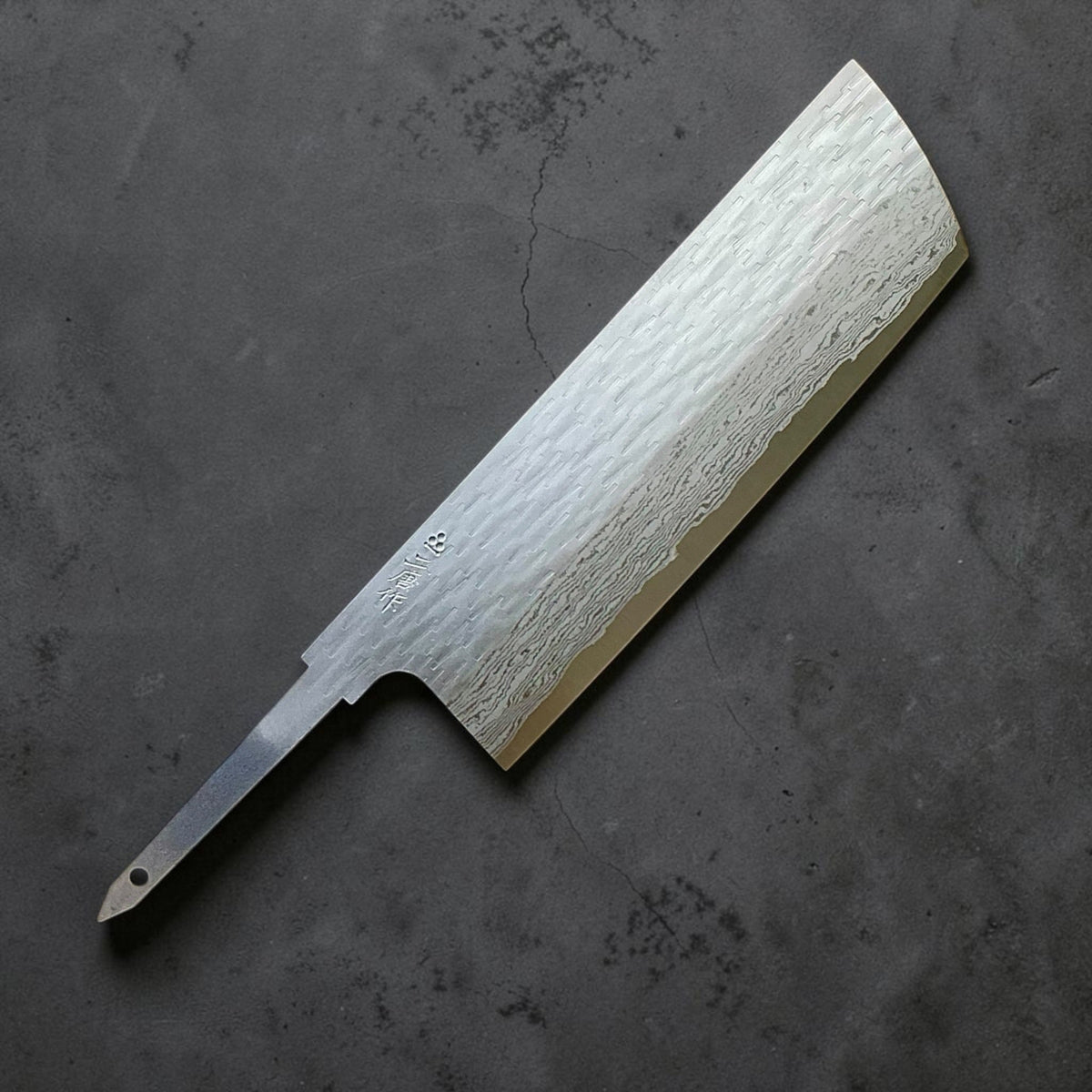 Nigara VG-XEOS Tsuchime Nakiri blade only, front view with exposed tang