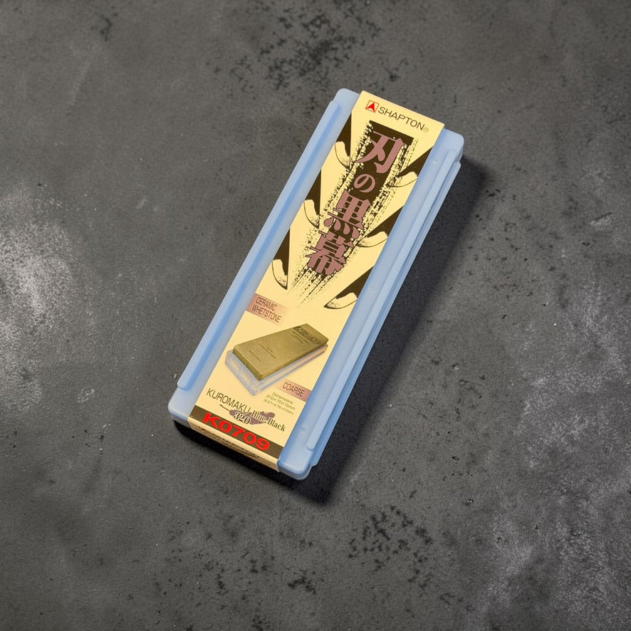 Shapton Kuromaku K0709 320 grit Blue Black whetstone in retail packaging
