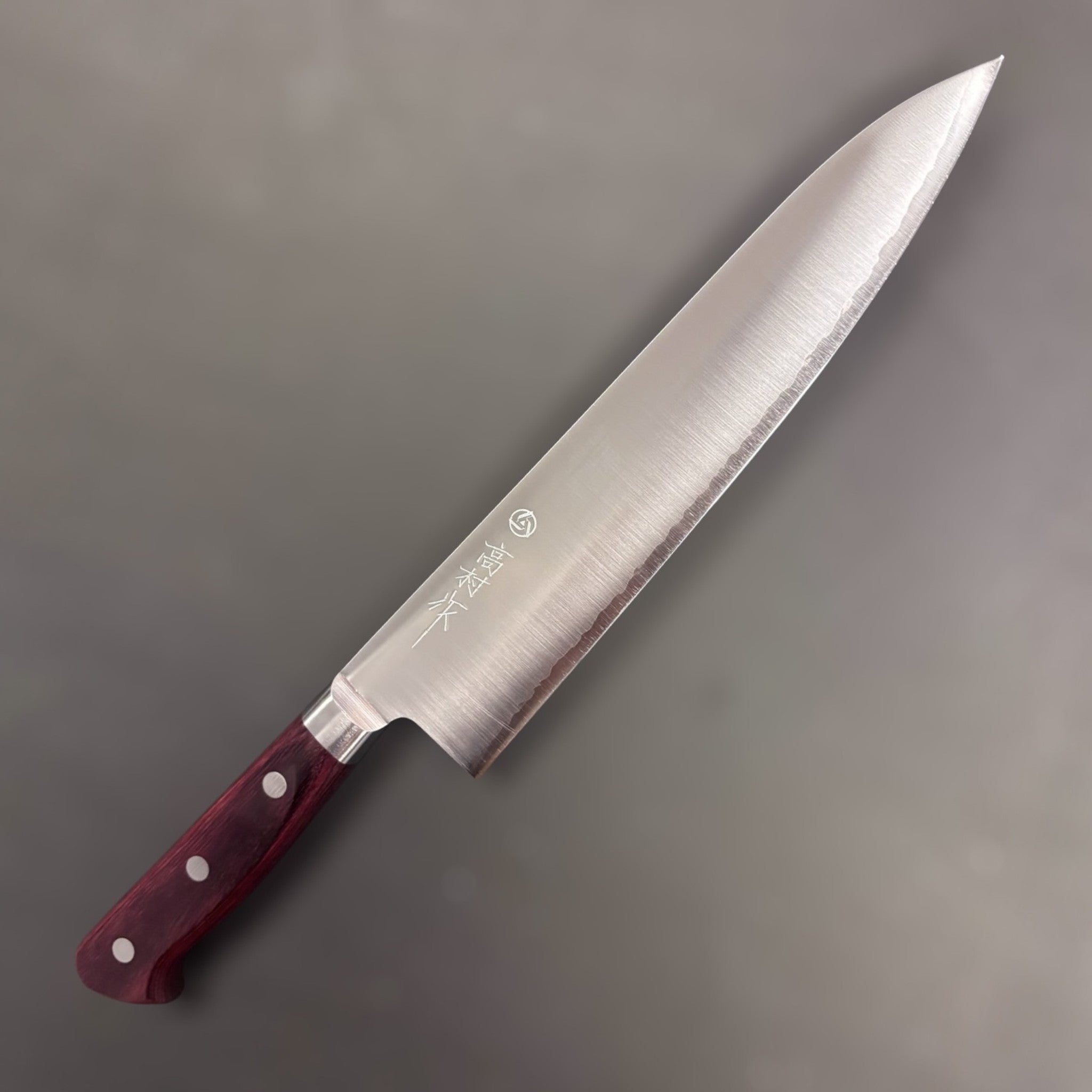 Takamura SG2 Gyuto 210mm, left blade face with kanji on neutral background.