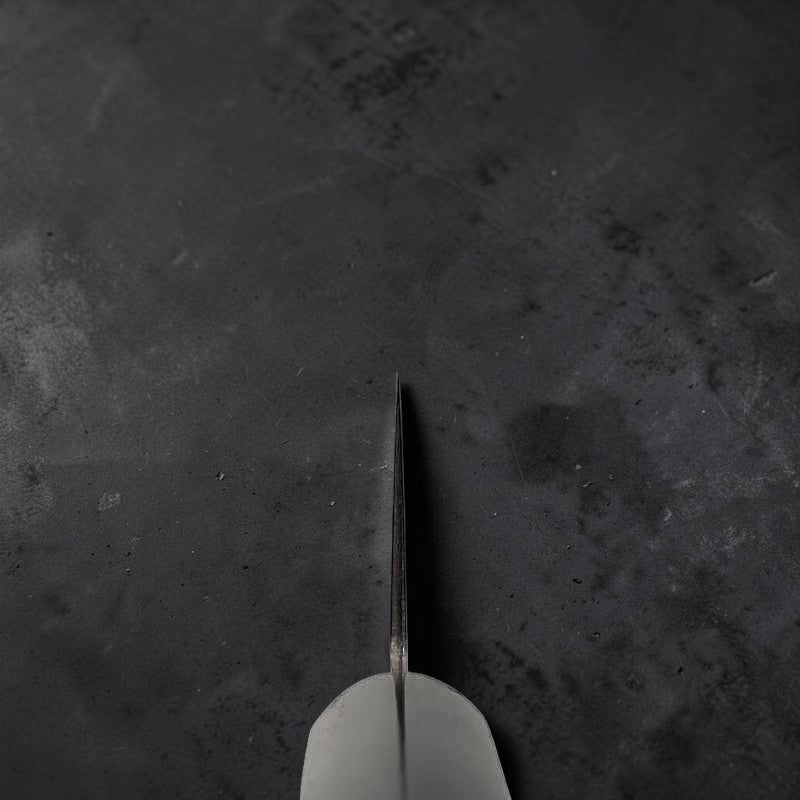 Takamura Stainless Clad Chromax Tsuchime 170mm Santoku with Black Pakkawood Scales Western Style Handle Tokushu Knife.