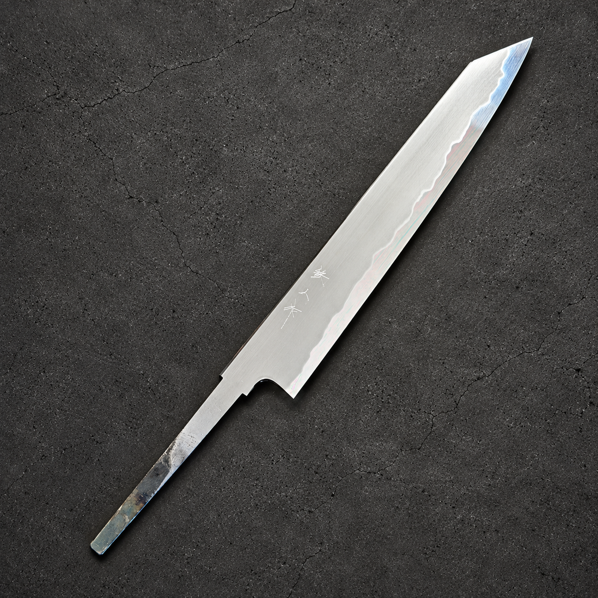 Tetsujin Blue No. 2 So-Kasumi Kiritsuke Sujihiki 210mm blade only, engraved side and exposed tang