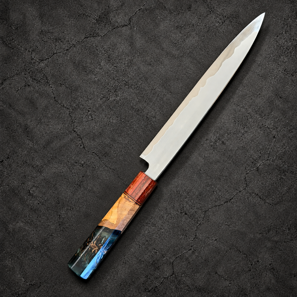 Tetsujin Blue No. 2 Sujihiki 210mm reverse blade and custom Prisma handle