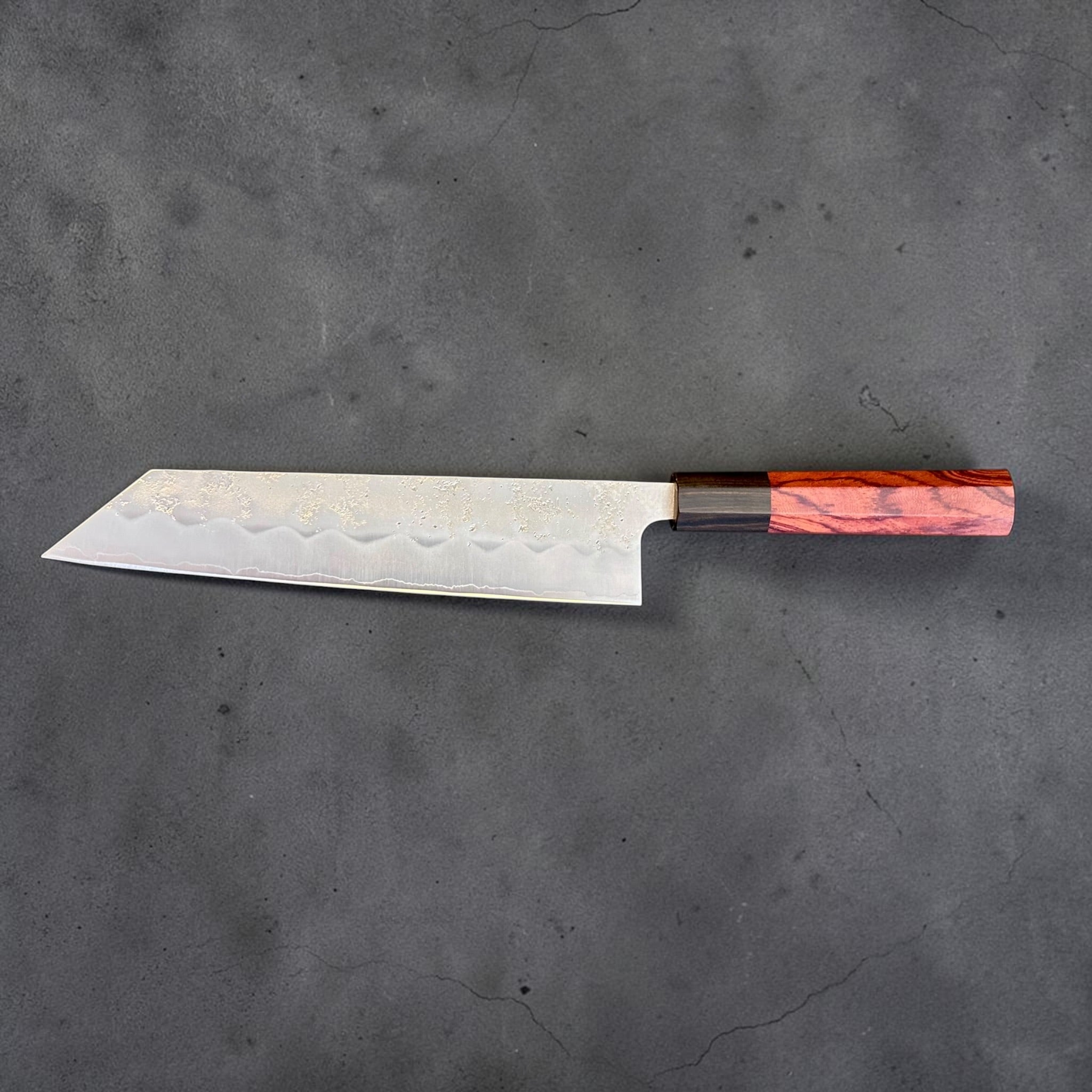 Tokushu Knife Ginsan #3 Nashiji Kiritsuke 210mm full blade profile with rosewood and ebony wa handle