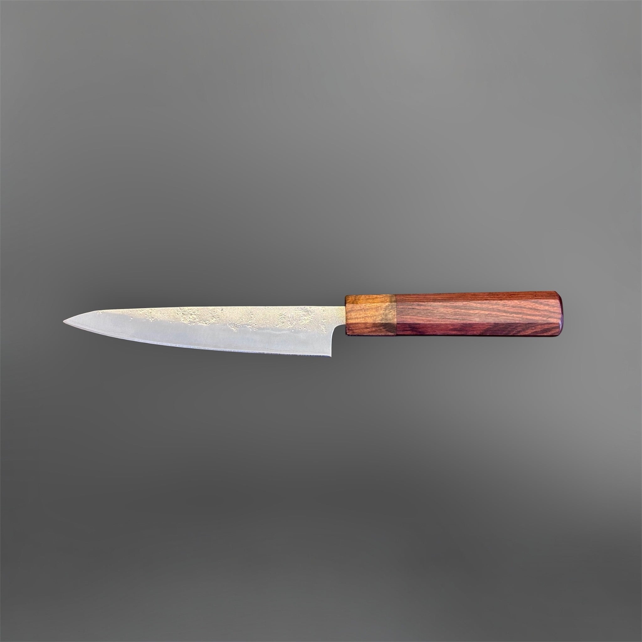 Tokushu Knife Nashiji Ginsan #3 Petty 150 mm with rosewood wa handle, side-profile product photo showing the 150 mm petty blade and rosewood wa handle.