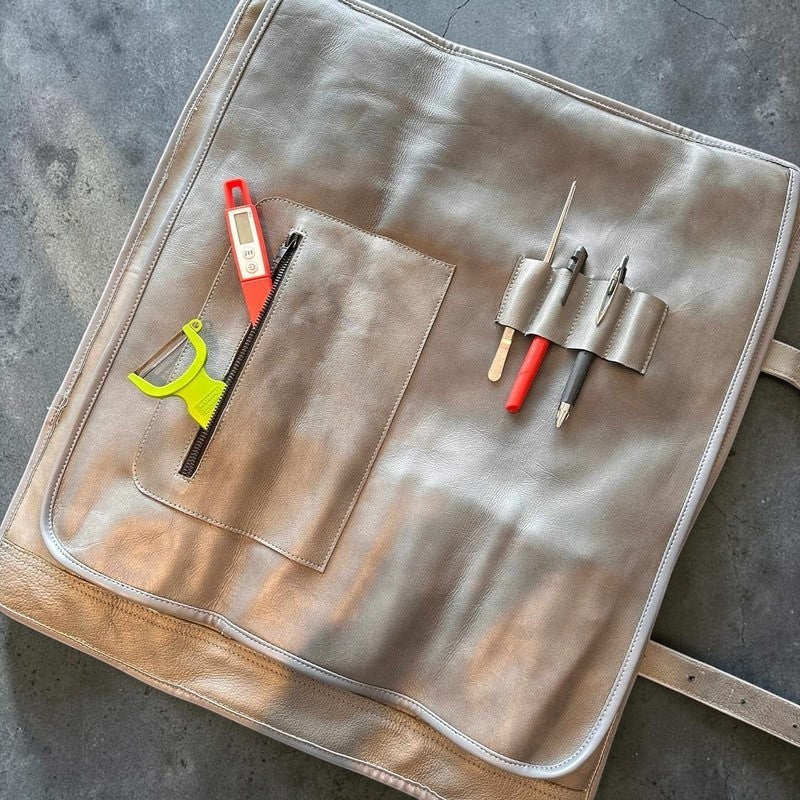 Tokushu Knife Premium Leather Japanese Knife Roll- light gray - Tokushu Knife