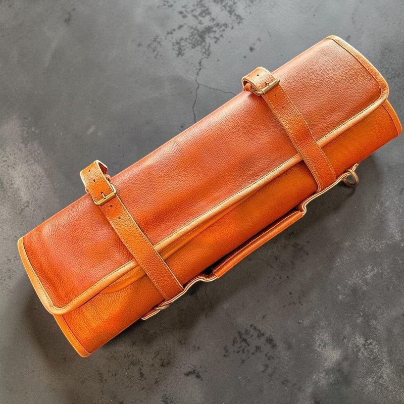 Tokushu Knife Premium Leather Japanese Knife Roll- Red/Brown - Tokushu Knife