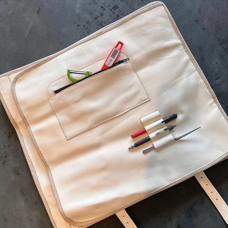 Tokushu Knife Premium Leather Japanese Knife Roll - White - Tokushu Knife