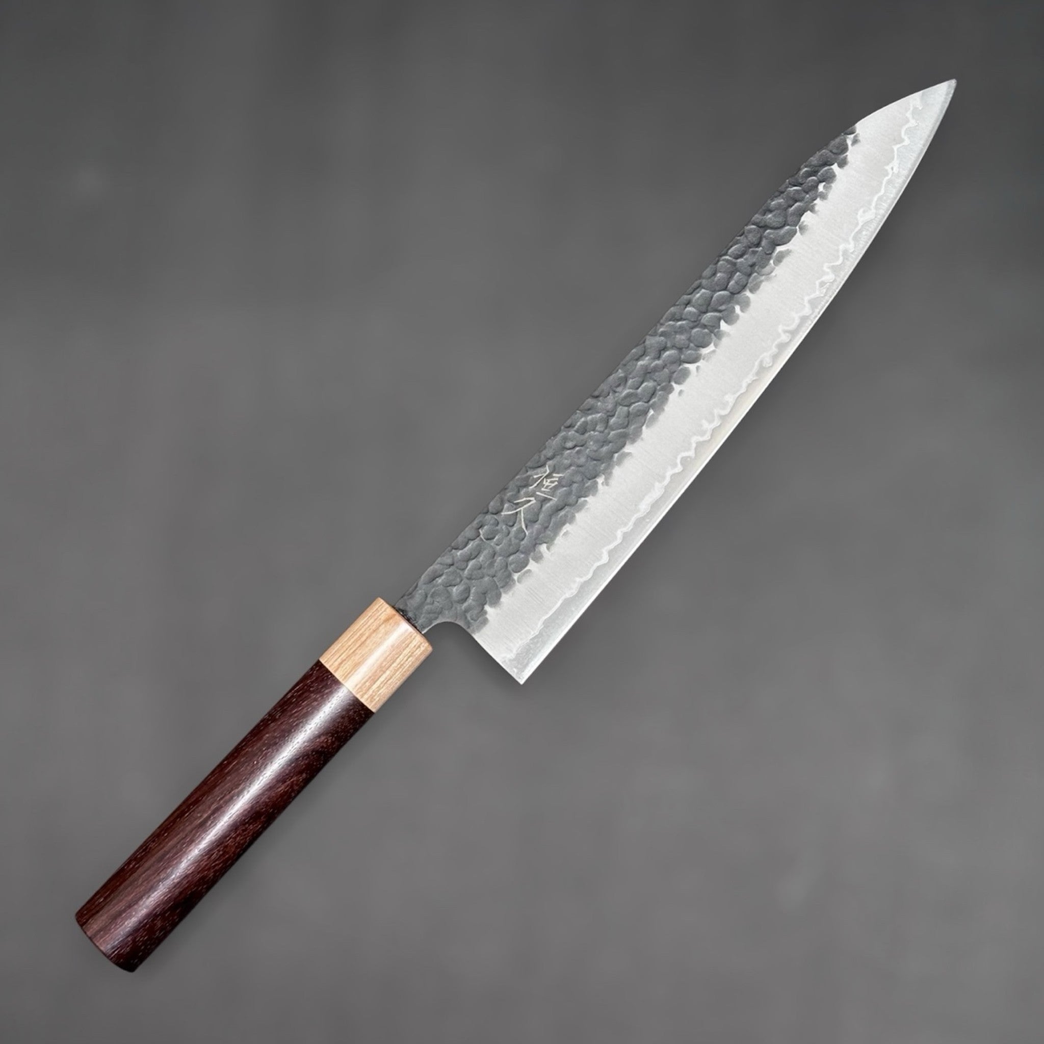 Tsunehisa Aogami Super Kurouchi Tsuchime Gyuto 240 mm Japanese chef knife right side with kanji.