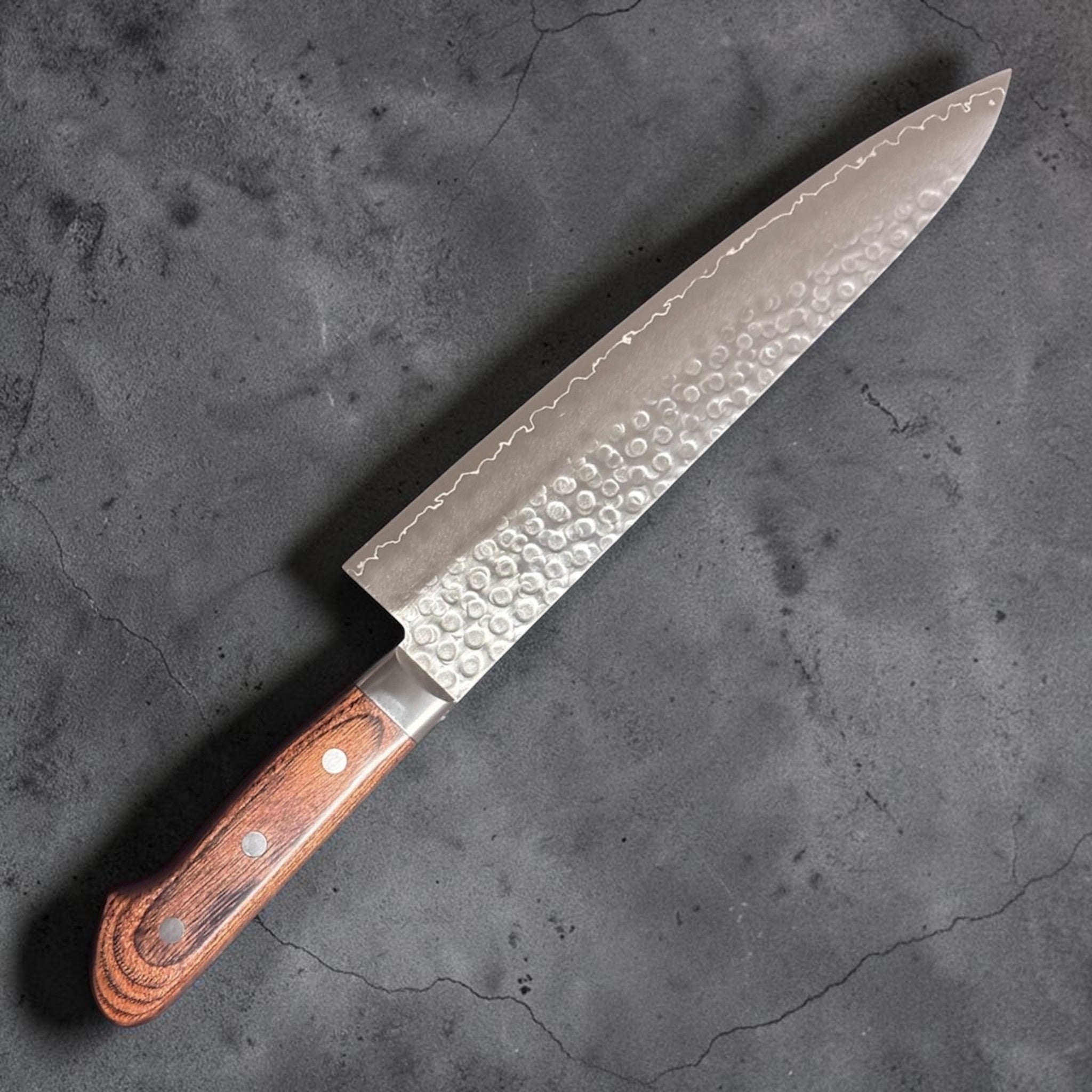 Tsunehisa Swedish Steel Tsuchime Gyuto 240mm with Brown Western Handle