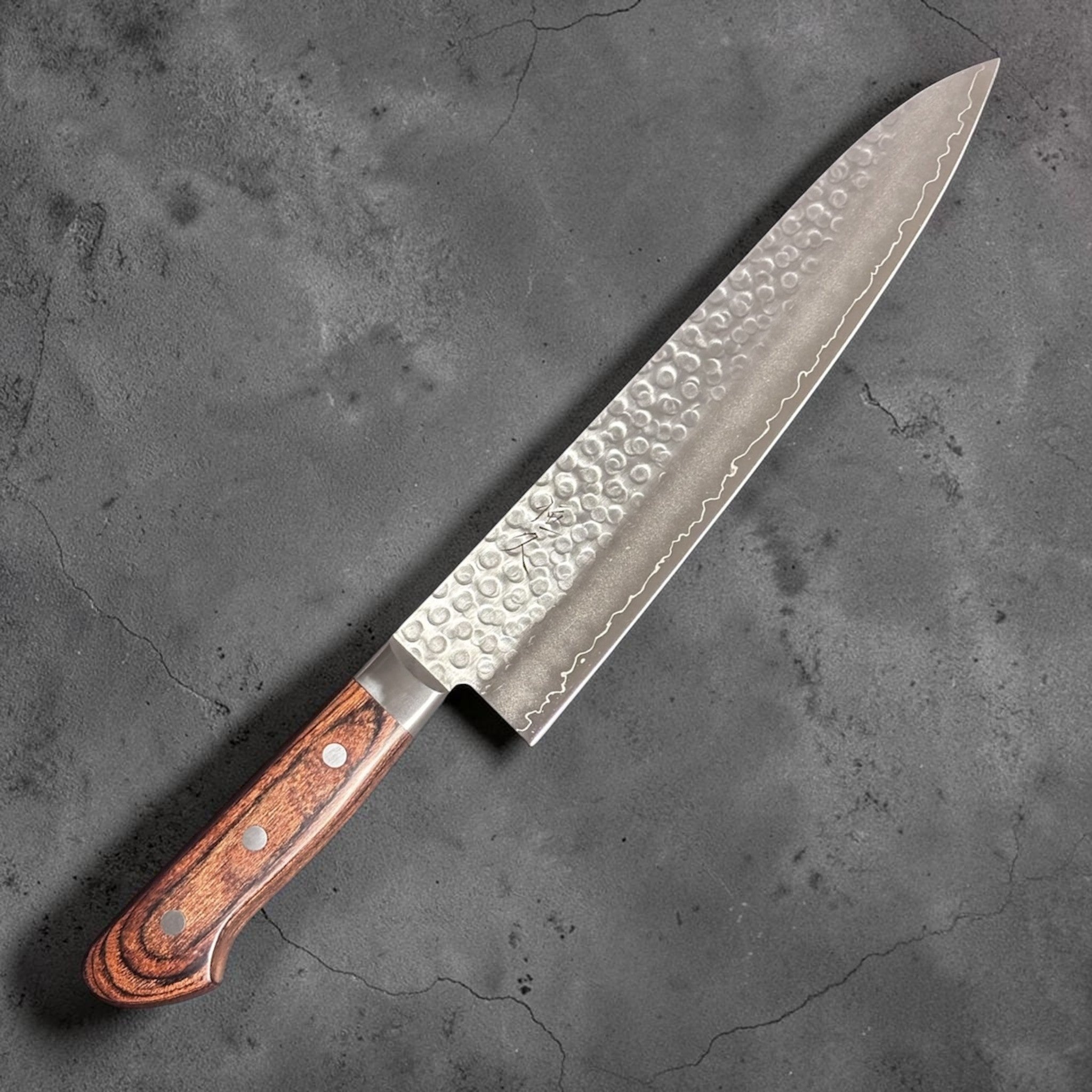 Tsunehisa Swedish Steel Tsuchime Gyuto 240mm with Brown Western Handle