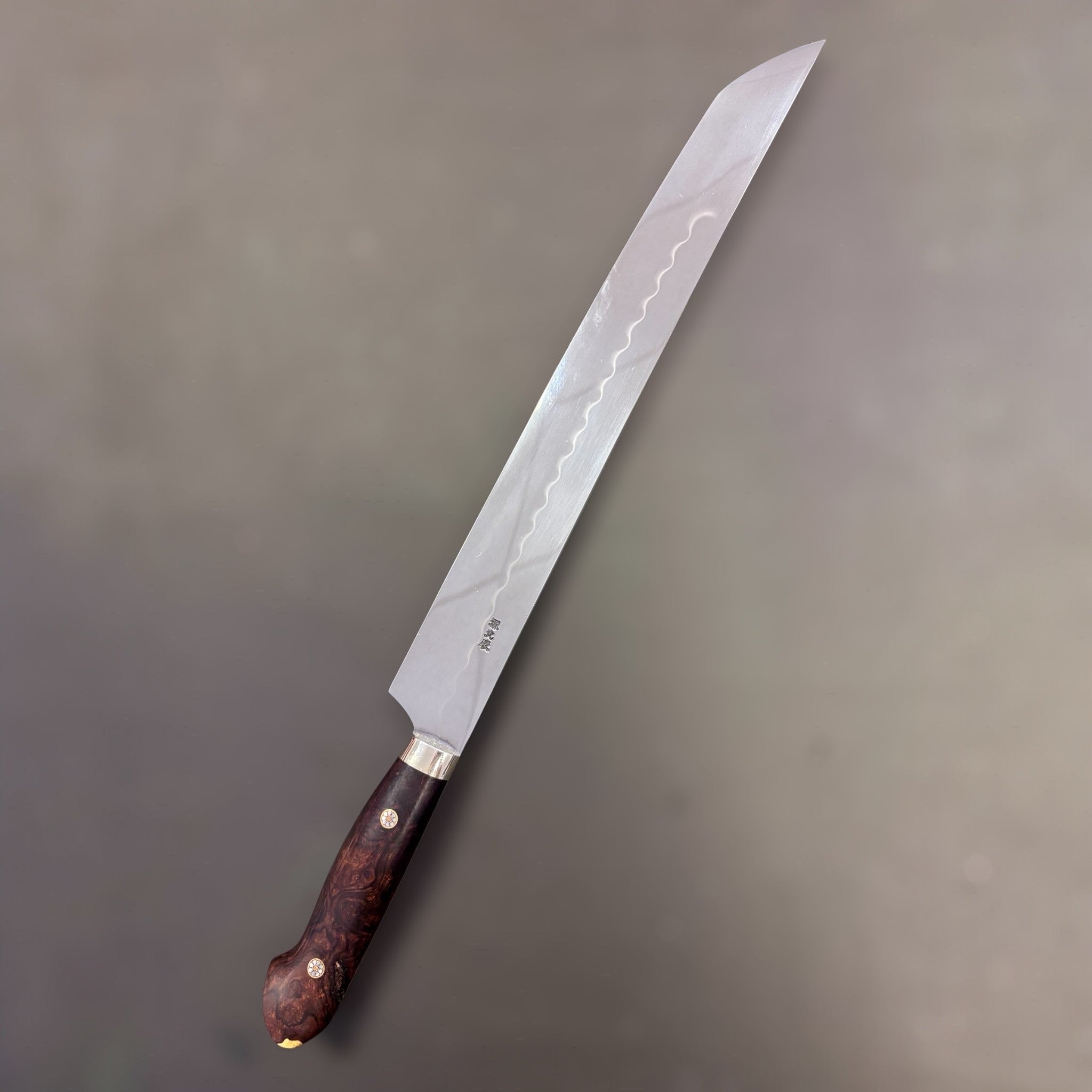 Ikeda Honyaki Sakimaru Sujihiki 300mm side profile with hamon"