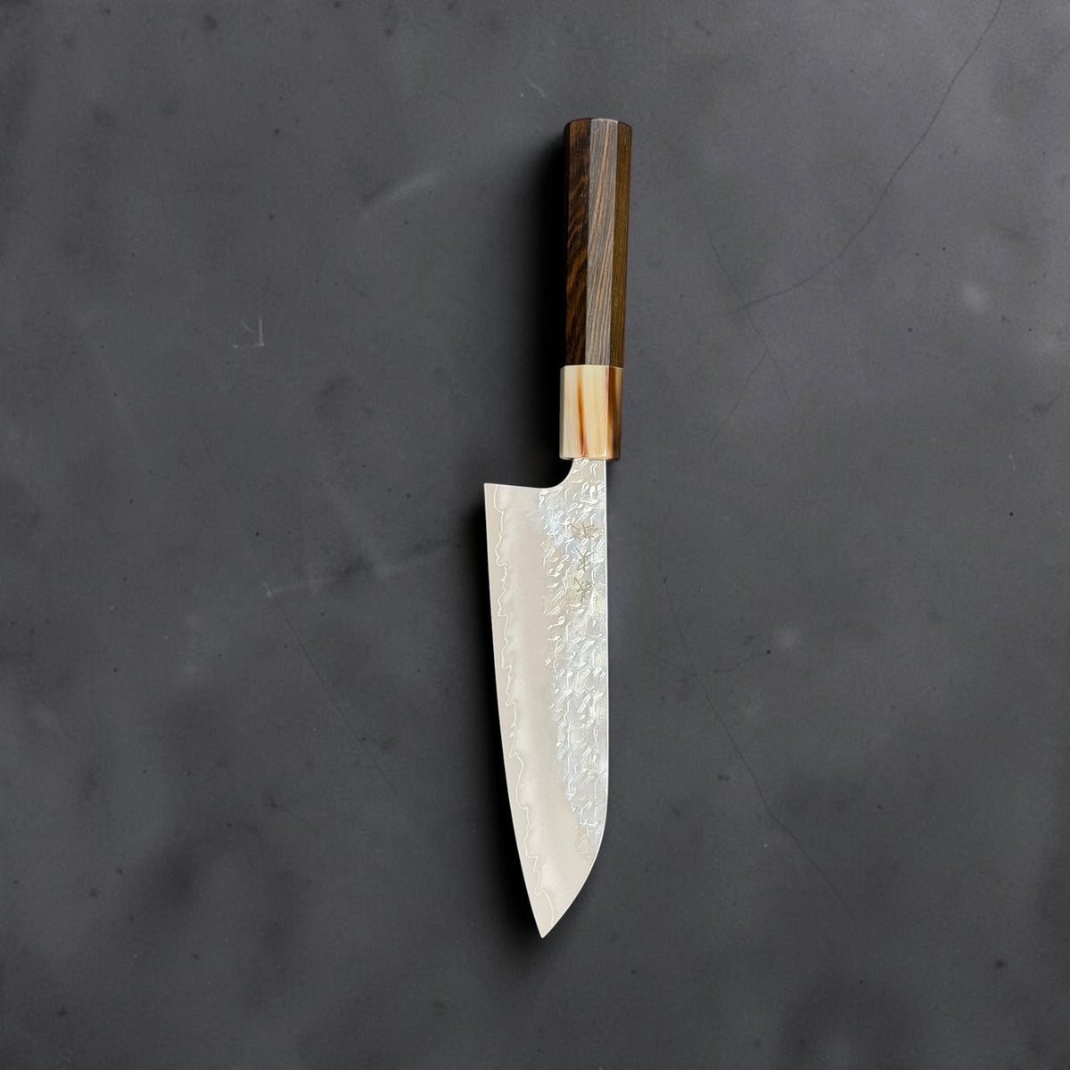 Full side profile of Yoshimi Kato Hyo SG2 santoku with its octagonal handle