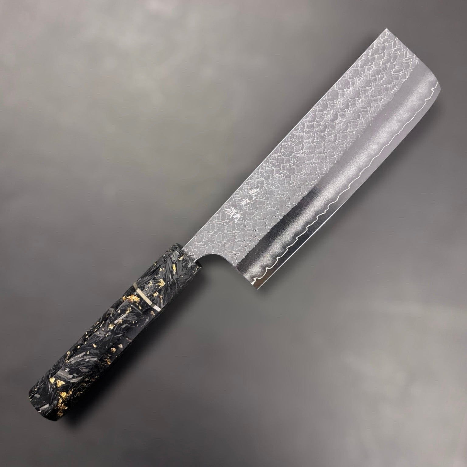 Yoshimi Kato Minamo SG2 Nakiri 165 mm, right-side blade view with Minamo texture.