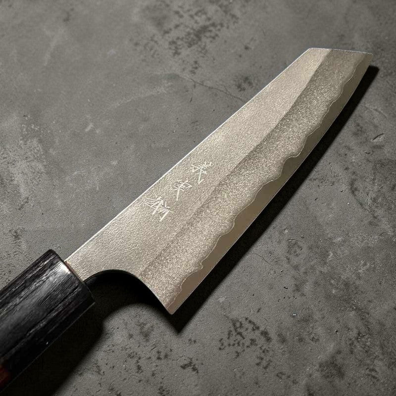 Yoshimi Kato Stainless Clad Aogami Super Nashiji 130mm Ko-Bunka with Rosewood Circle Wa Handles - Tokushu Knife