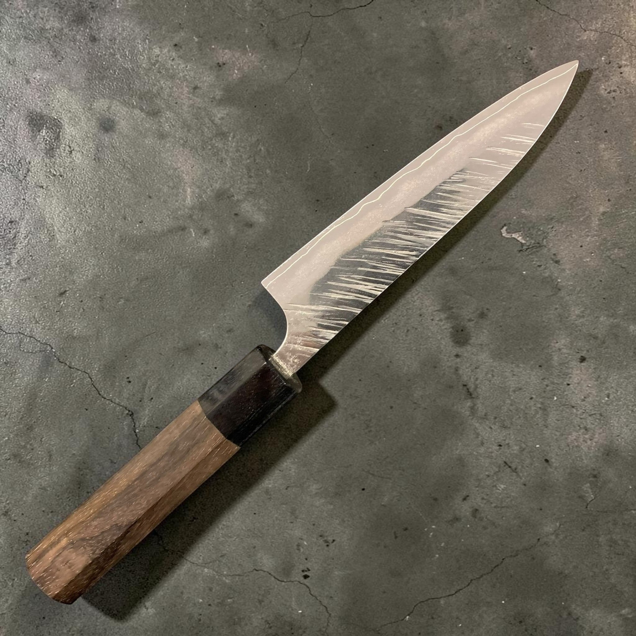 Yu Kurosaki Fujin SG2 Petty 120 mm, front face with kanji, wa handle visible.