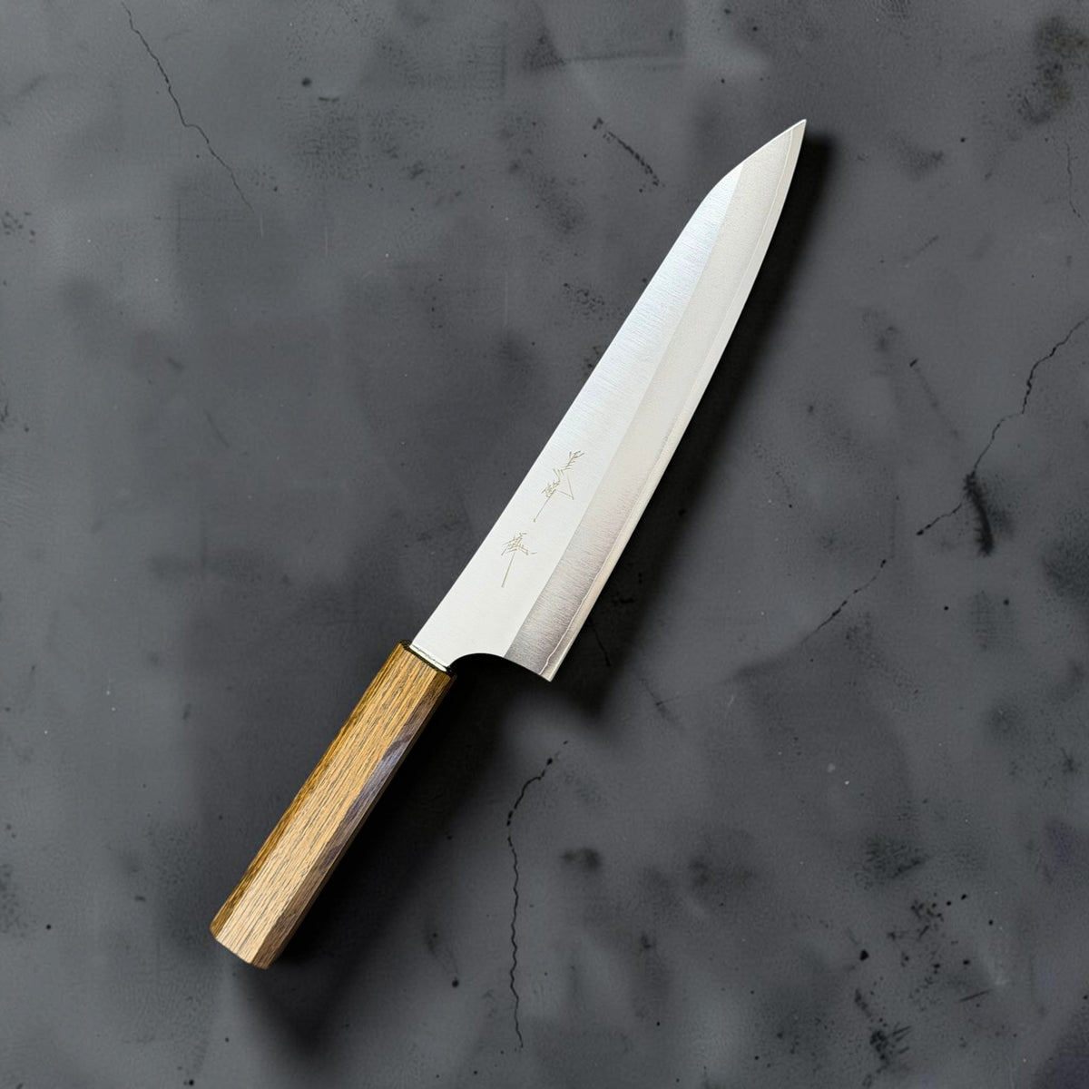 Yu Kurosaki Gekko VG-XEOS 210mm gyuto with octagonal oak handle, full angled view