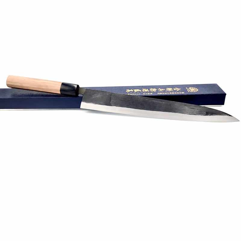 Moritaka Hamono Aogami Super Kurouchi 270mm Sujihiki Slicer with Octagonal Walnut Wa Handle Tokushu Knife.
